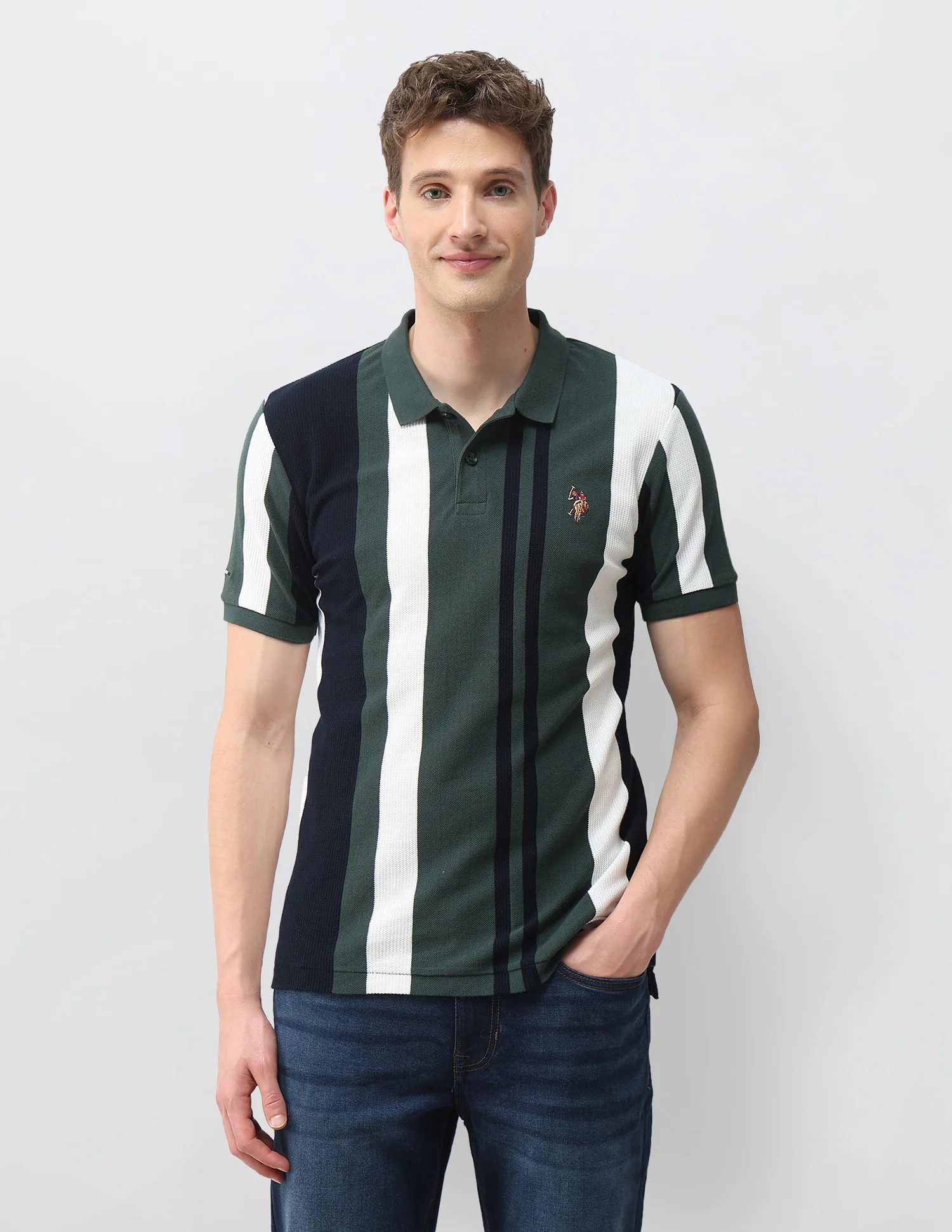 Vertical Striped Muscle Fit Polo Shirt - Image 6