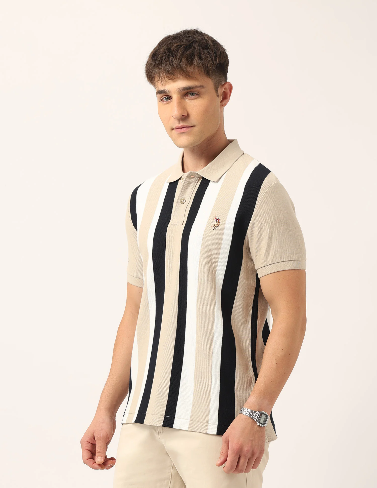 Vertical Striped Muscle Fit Polo Shirt - Image 4
