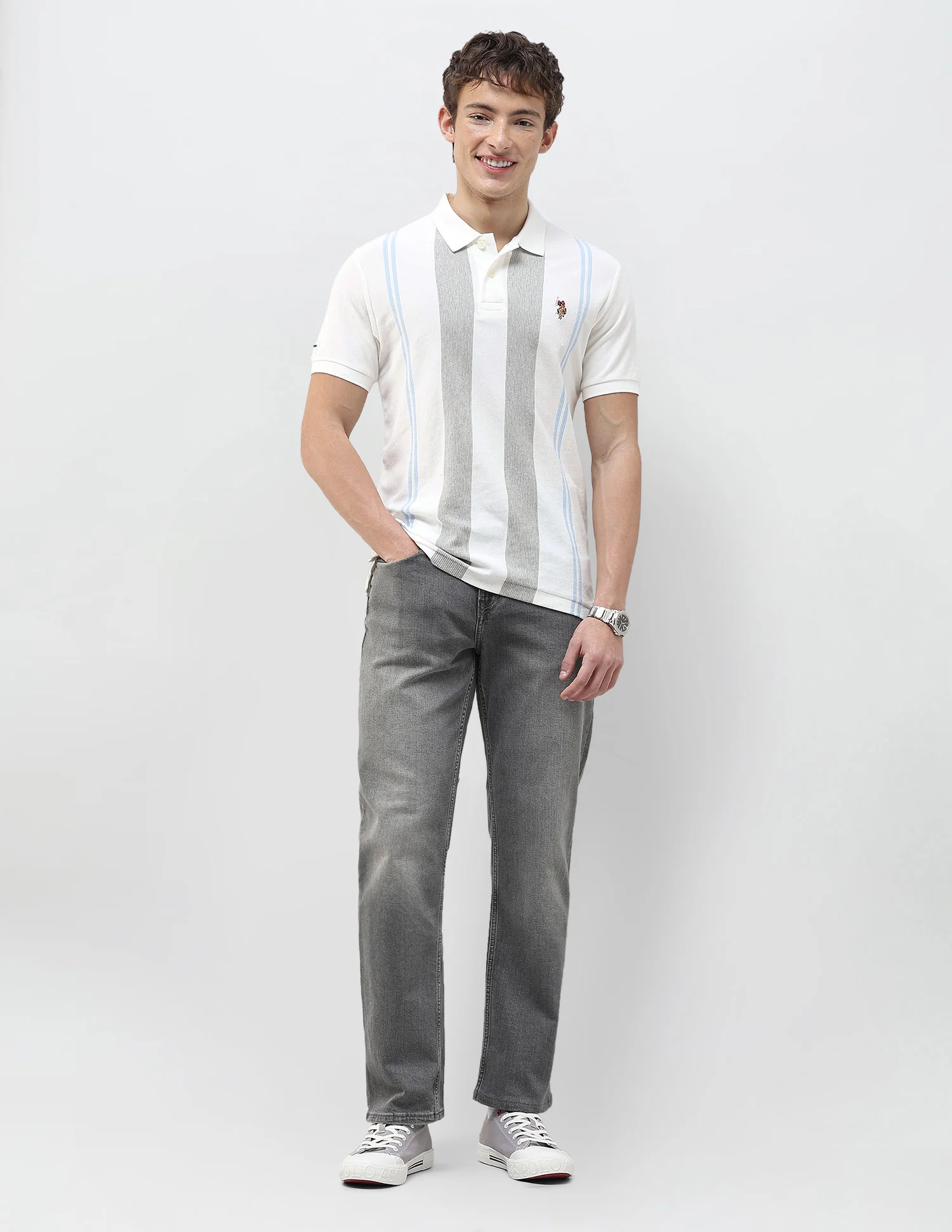 Vertical Striped Muscle Fit Polo Shirt - Image 3