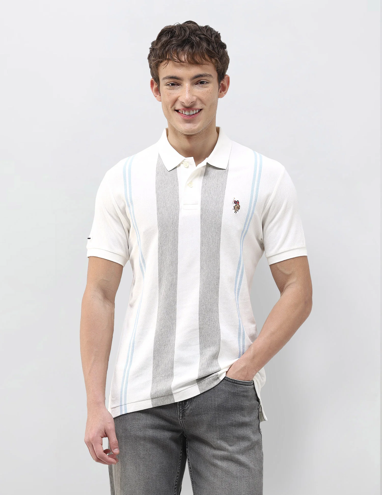 Vertical Striped Muscle Fit Polo Shirt - Image 6