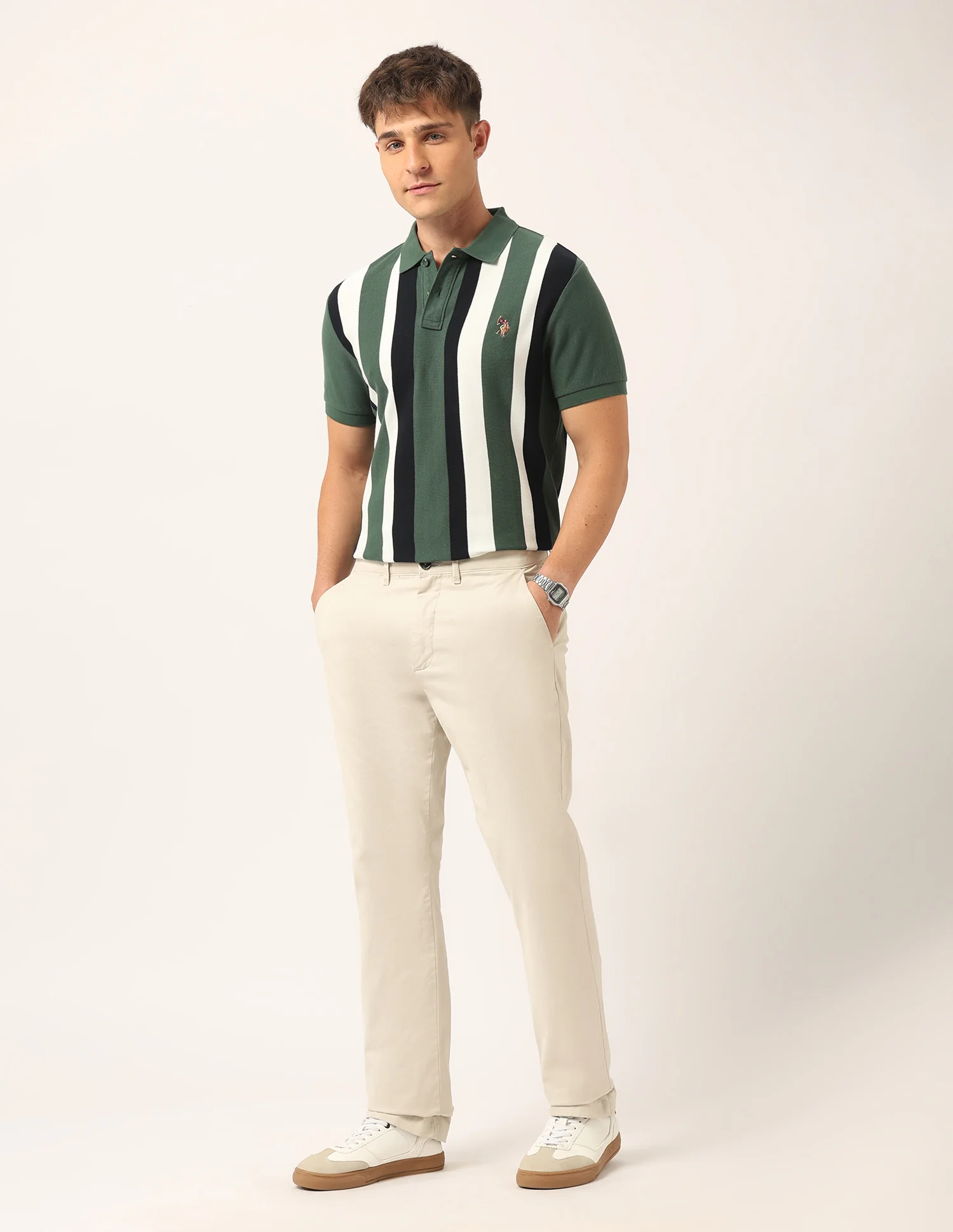 Vertical Striped Muscle Fit Polo Shirt - Image 3