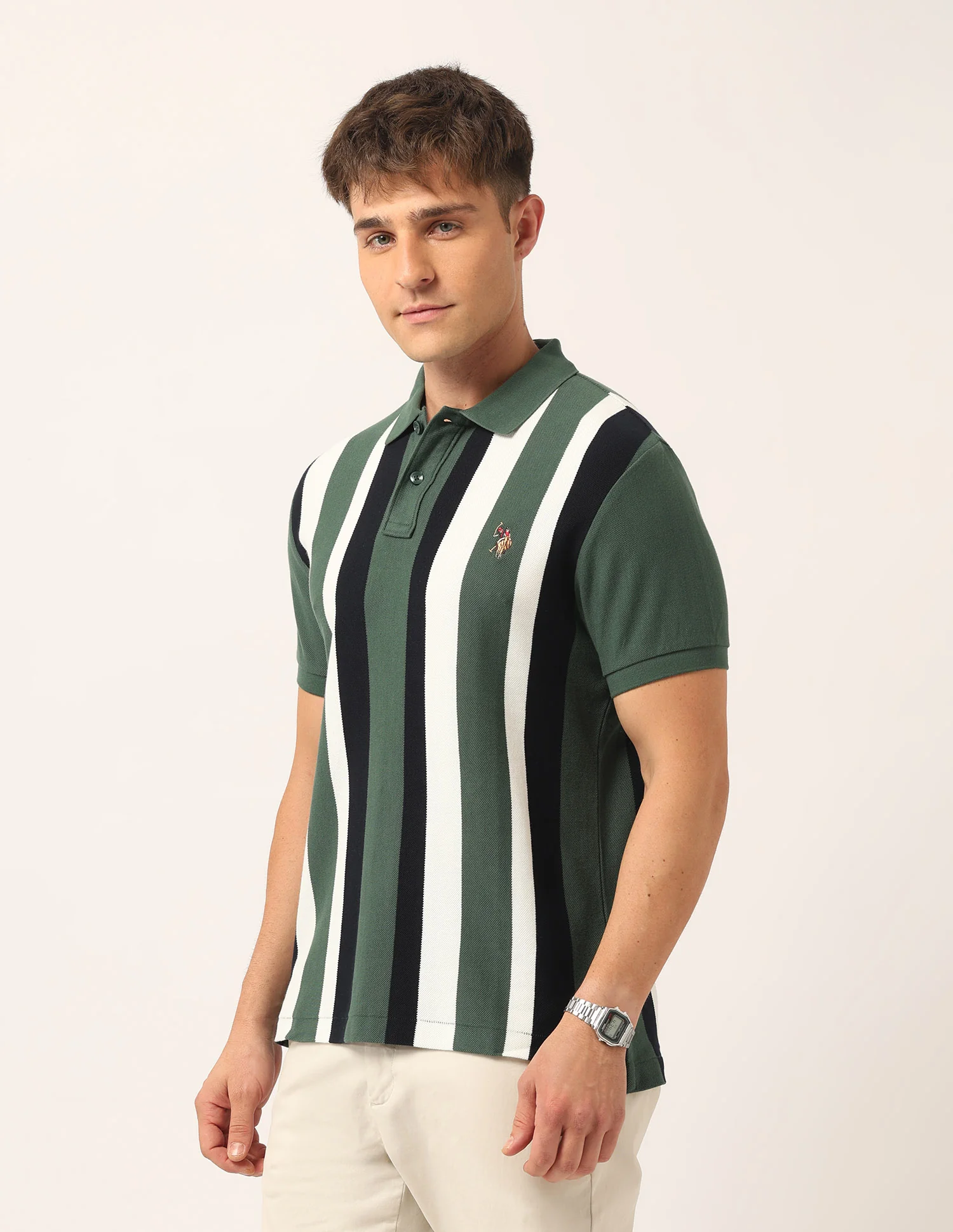 Vertical Striped Muscle Fit Polo Shirt - Image 4