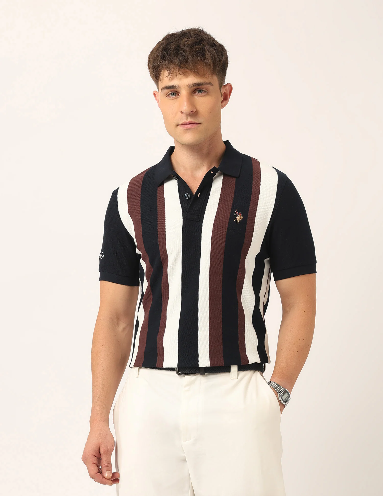 Vertical Striped Muscle Fit Polo Shirt