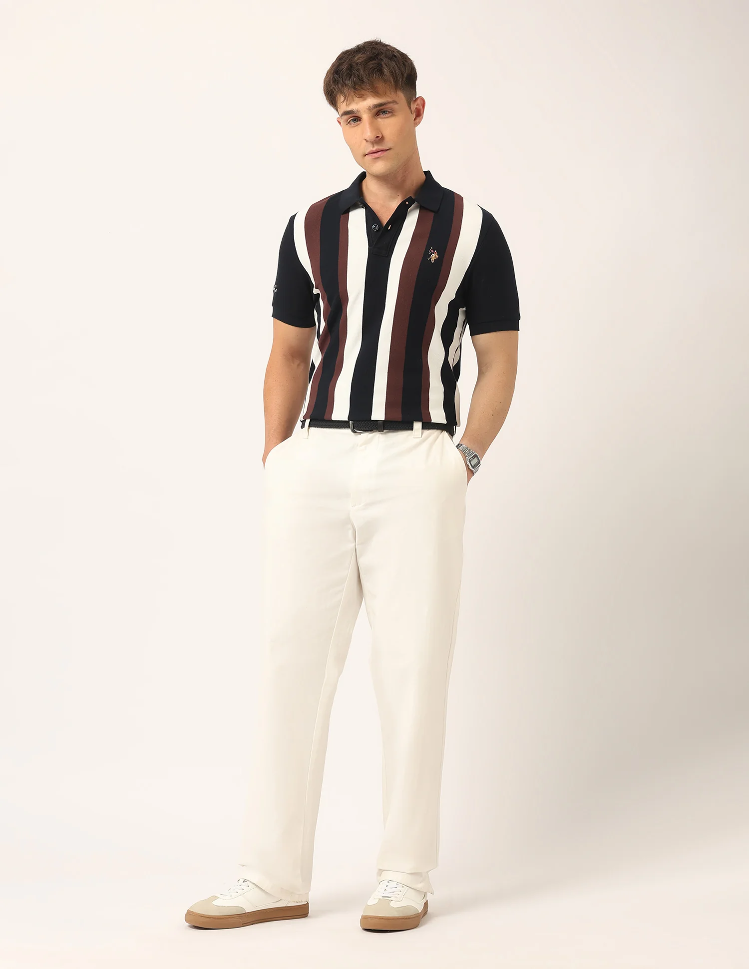 Vertical Striped Muscle Fit Polo Shirt - Image 3
