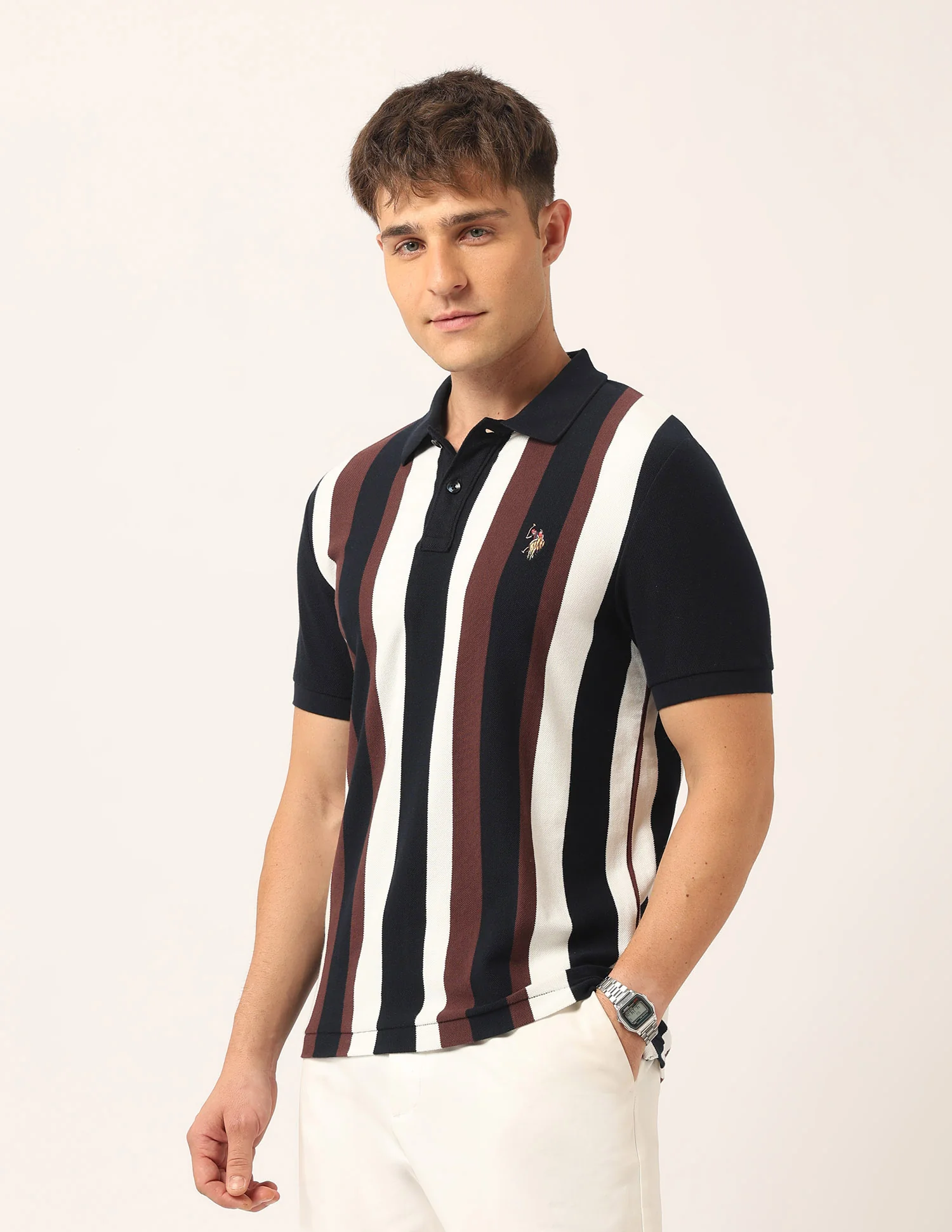 Vertical Striped Muscle Fit Polo Shirt - Image 4