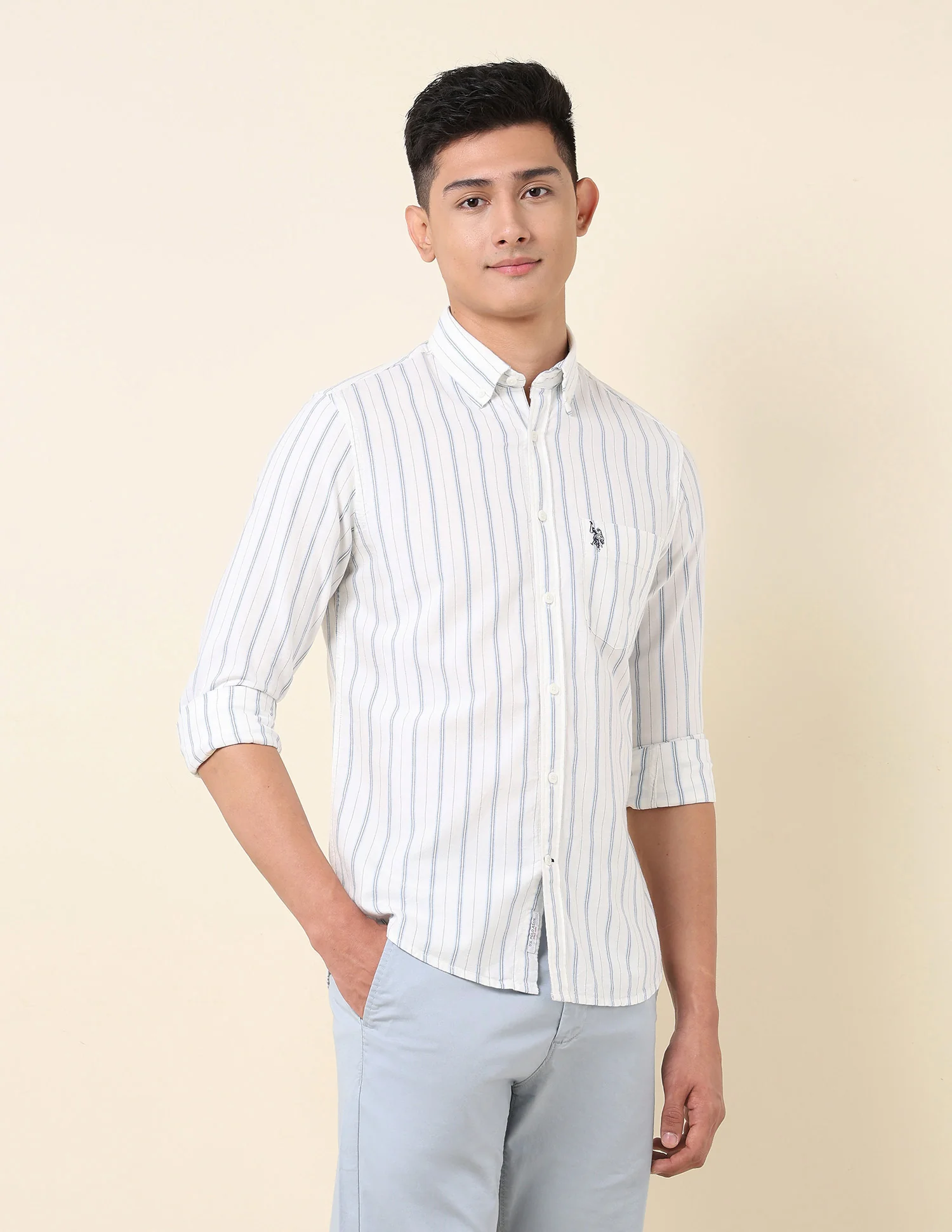 Vertical Striped Oxford Button-Down Shirt - Image 4