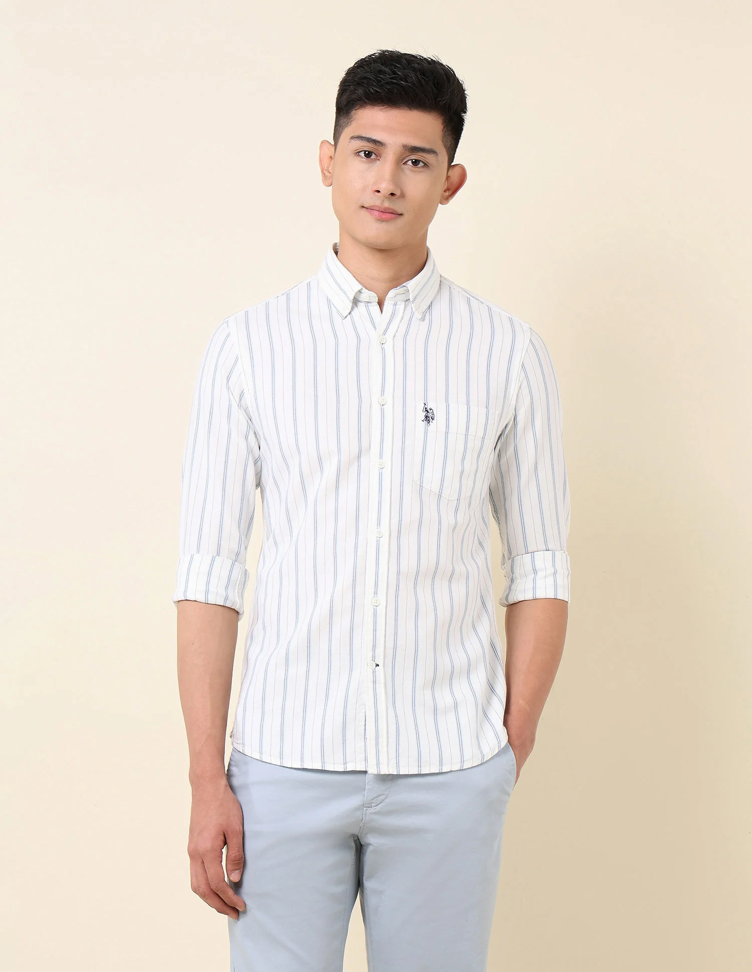 Vertical Striped Oxford Button-Down Shirt - Image 6