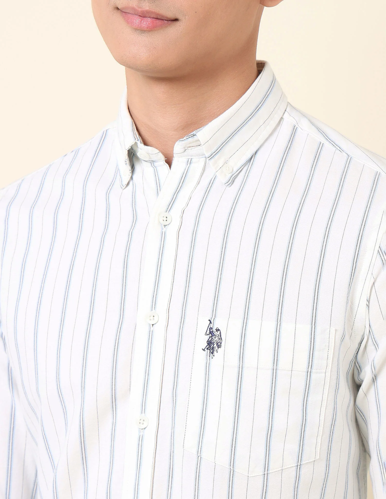 Vertical Striped Oxford Button-Down Shirt - Image 7
