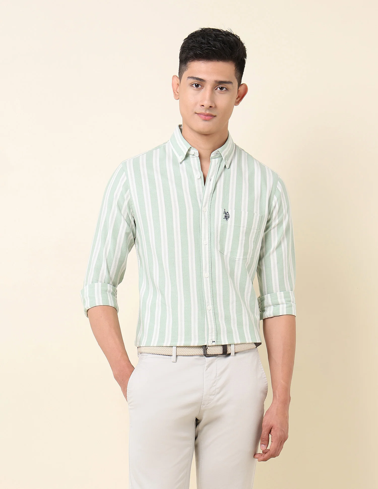 Vertical Striped Oxford Button-Down Shirt