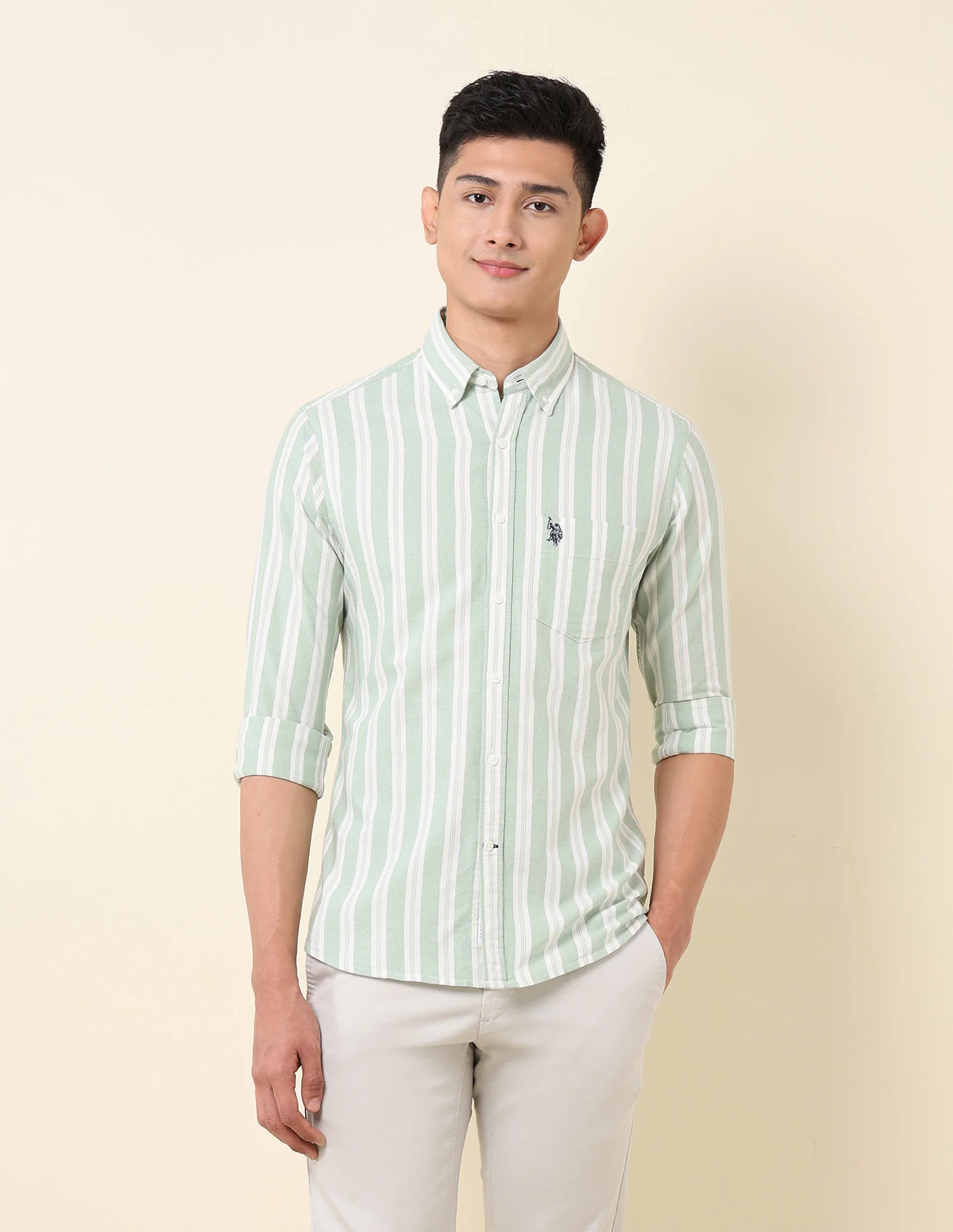 Vertical Striped Oxford Button-Down Shirt - Image 6