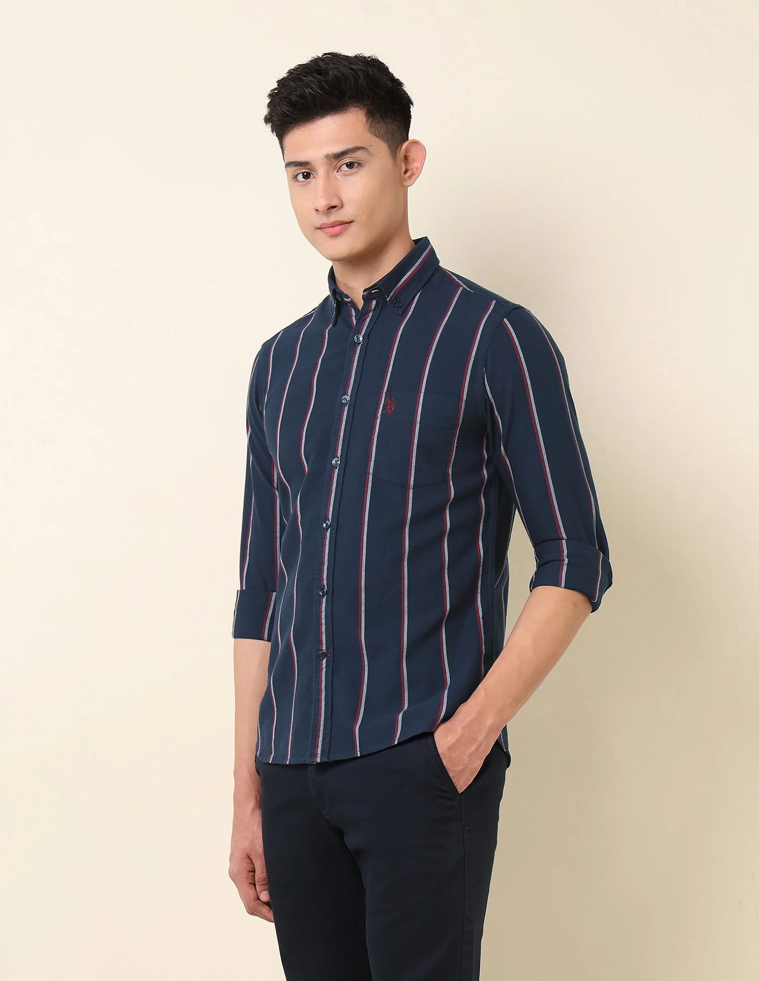 Vertical Striped Oxford Button-Down Shirt - Image 4
