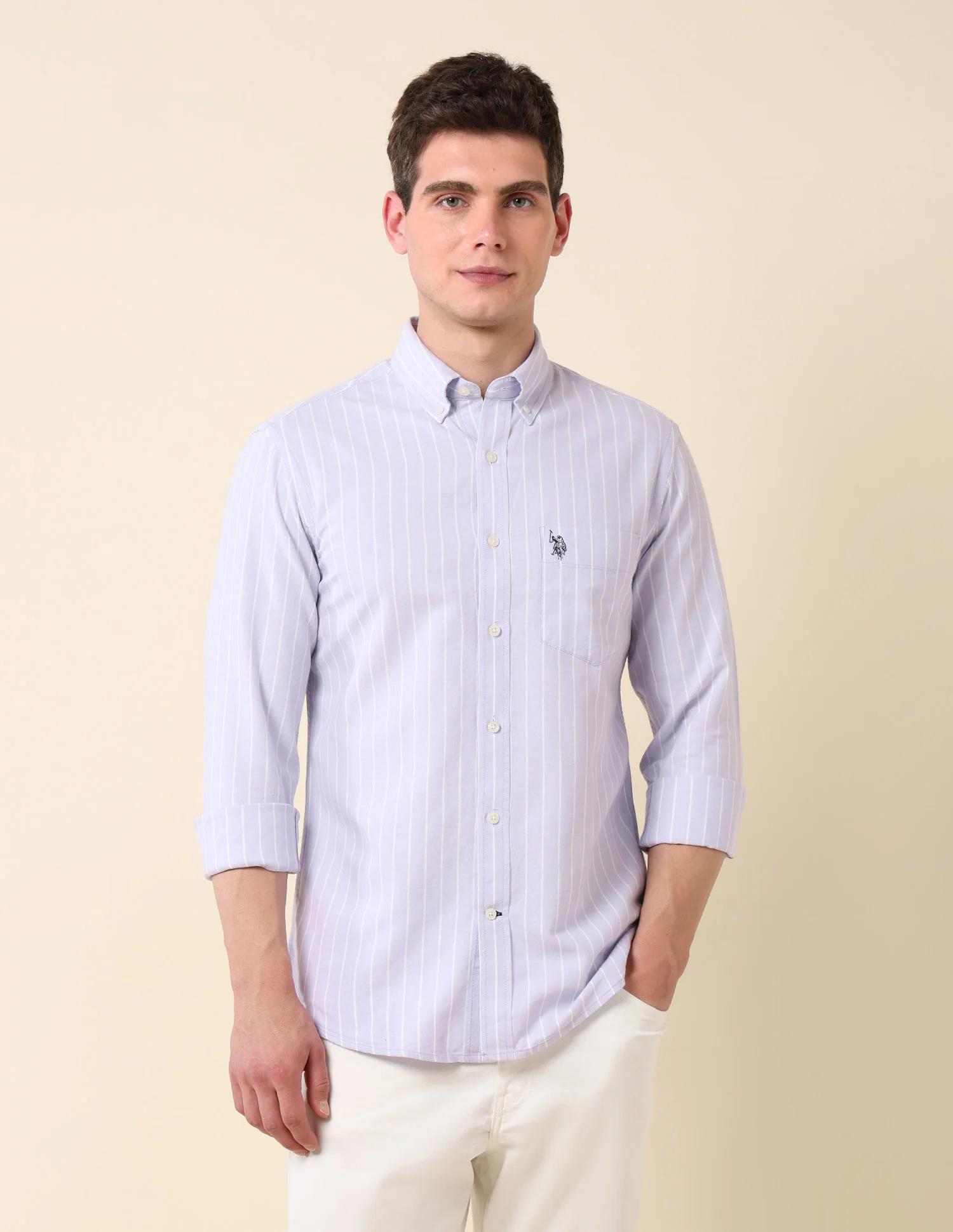 Vertical Striped Oxford Button-Down Shirt - Image 6
