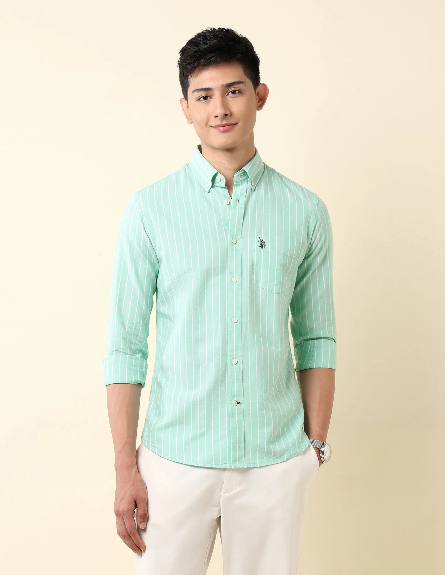 Vertical Striped Oxford Button-Down Shirt