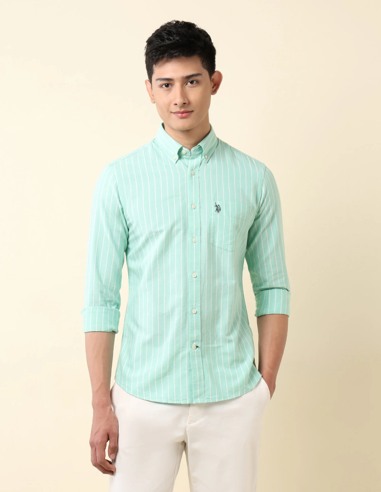 Vertical Striped Oxford Button-Down Shirt - Image 6
