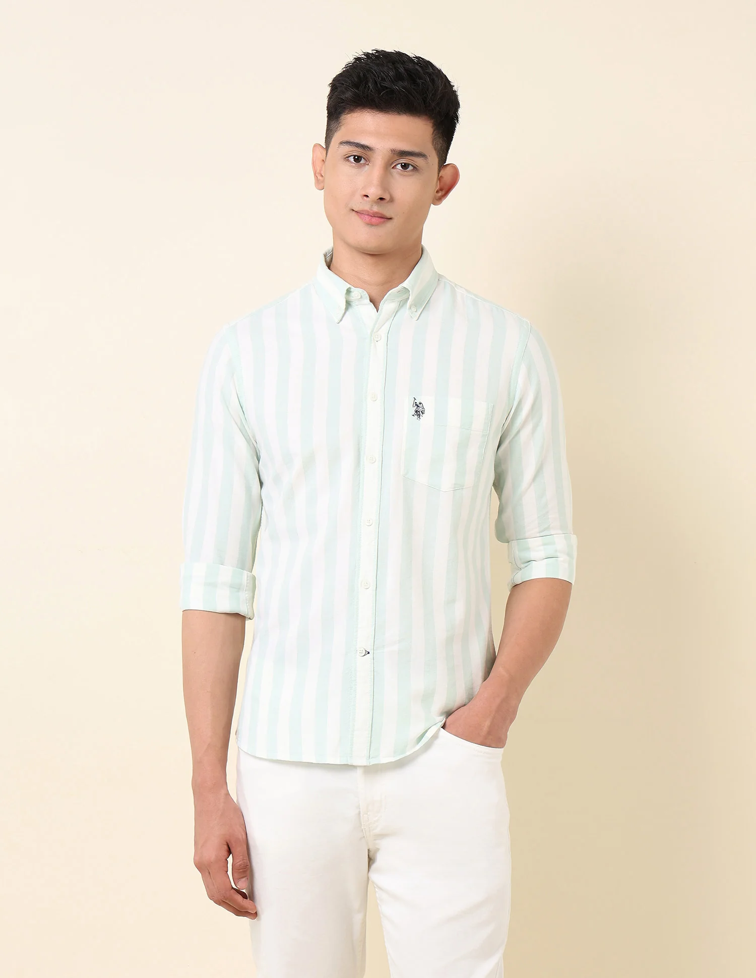 Vertical Striped Oxford Button-Down Shirt - Image 6