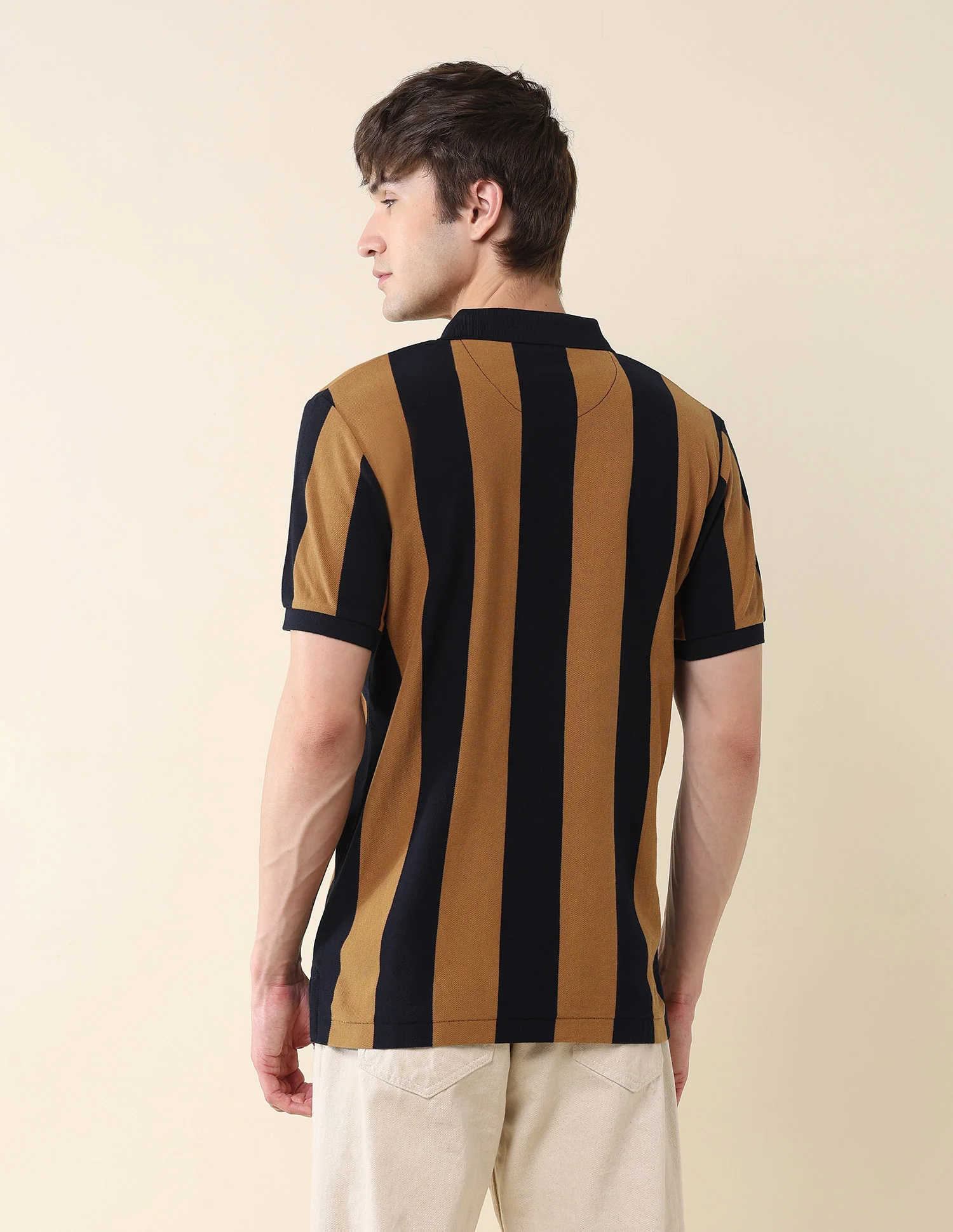 Vertical Striped Pure Cotton Gold Cup Polo Shirt - Image 5