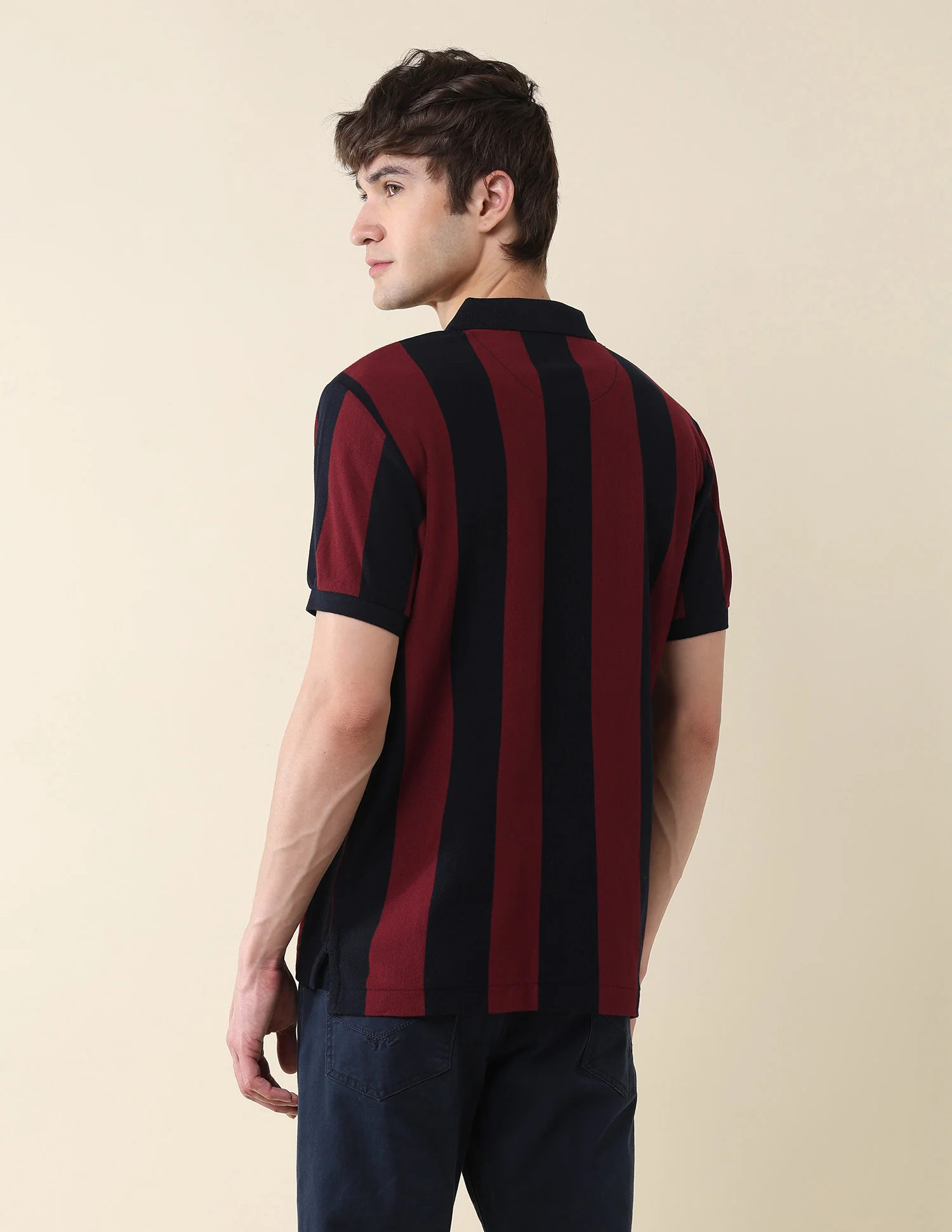 Vertical Striped Pure Cotton Gold Cup Polo Shirt - Image 5