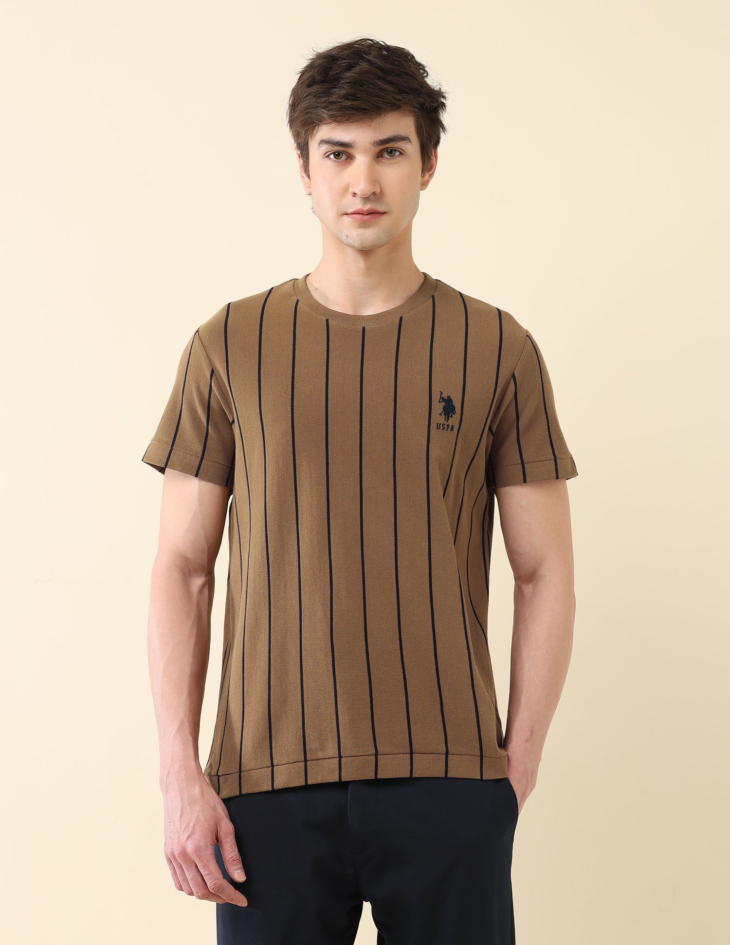 Vertical Striped Pure Cotton Gold Cup T-Shirt - Image 6