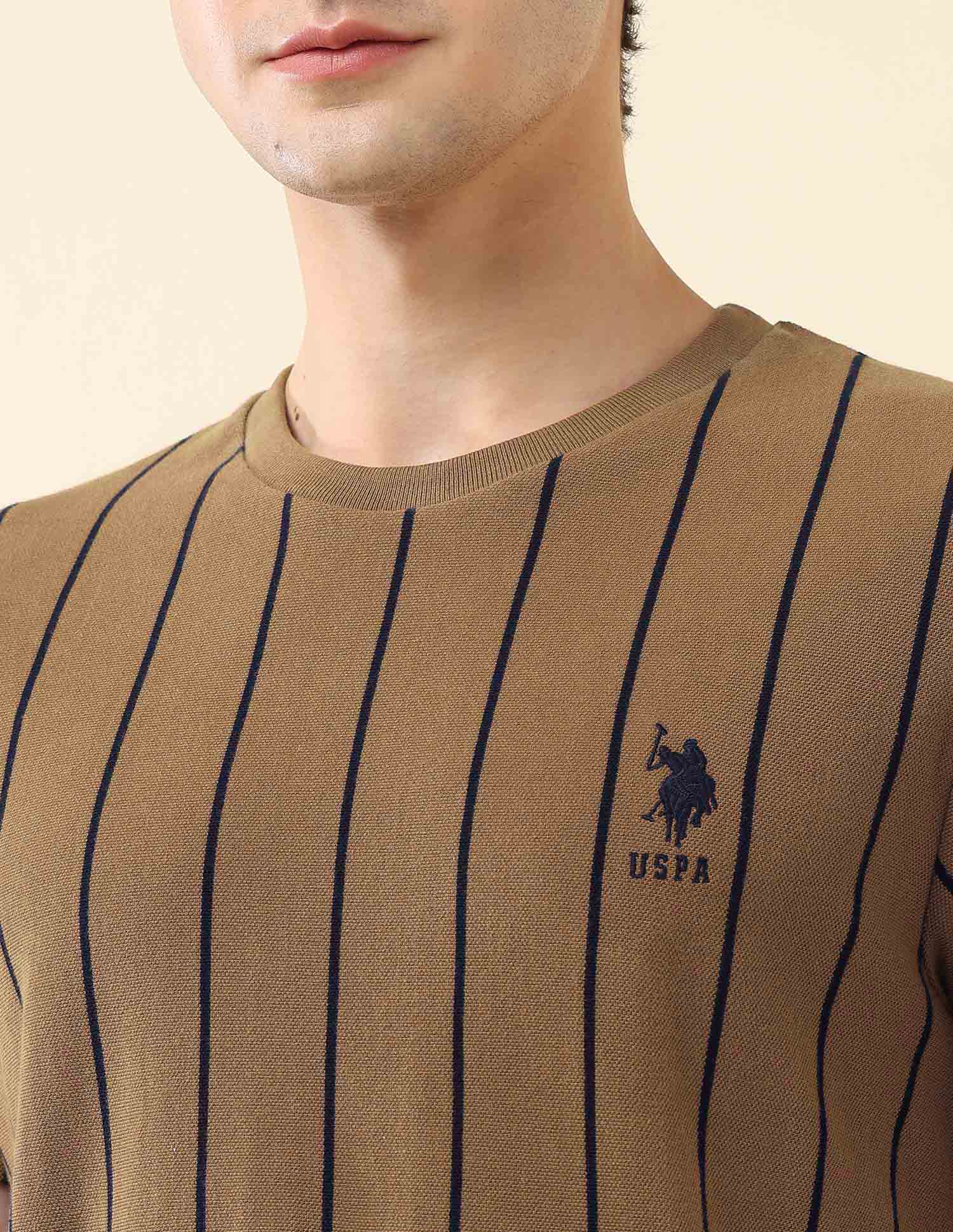 Vertical Striped Pure Cotton Gold Cup T-Shirt - Image 7