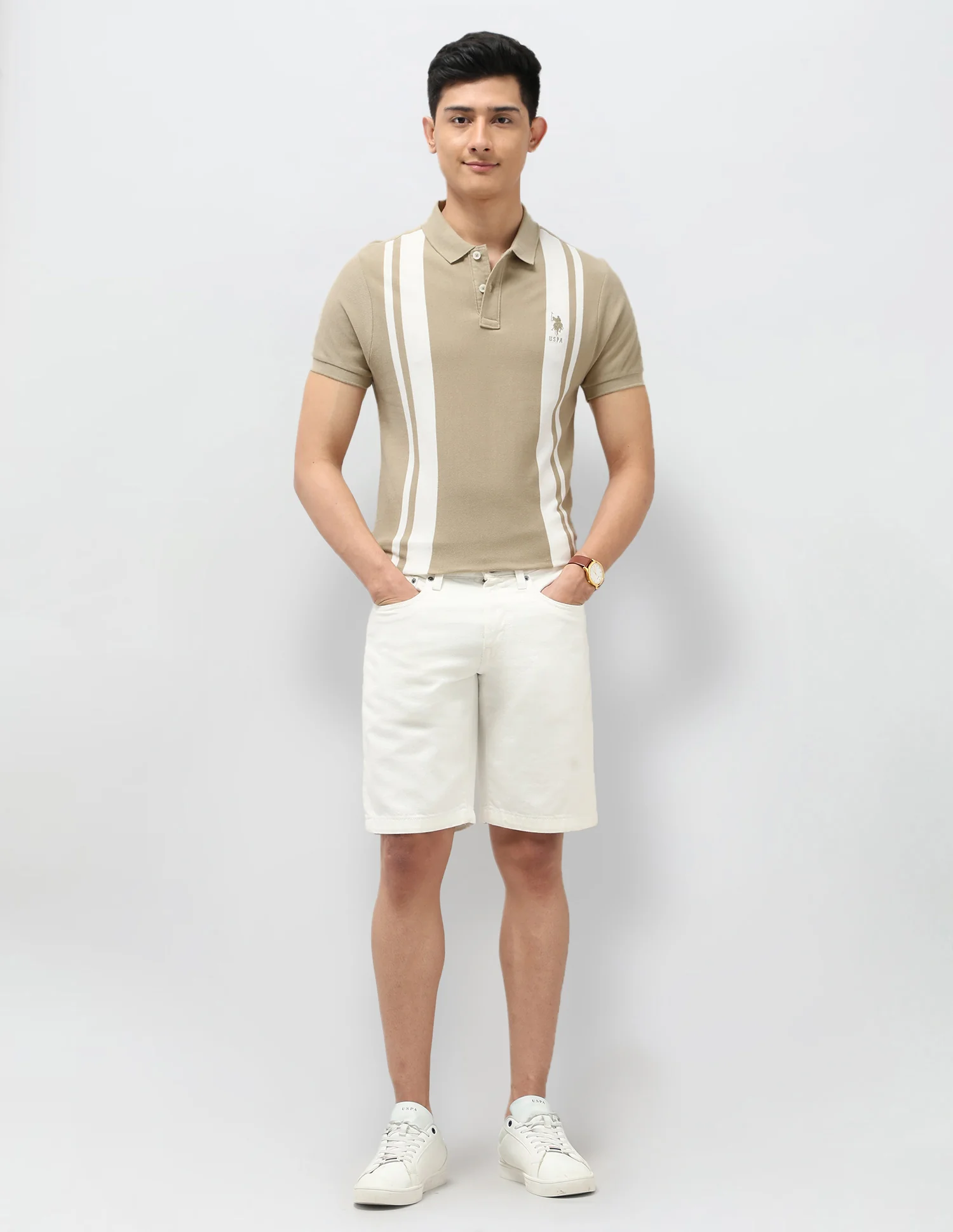 Vertical Striped Pure Cotton Polo Shirt - Image 3