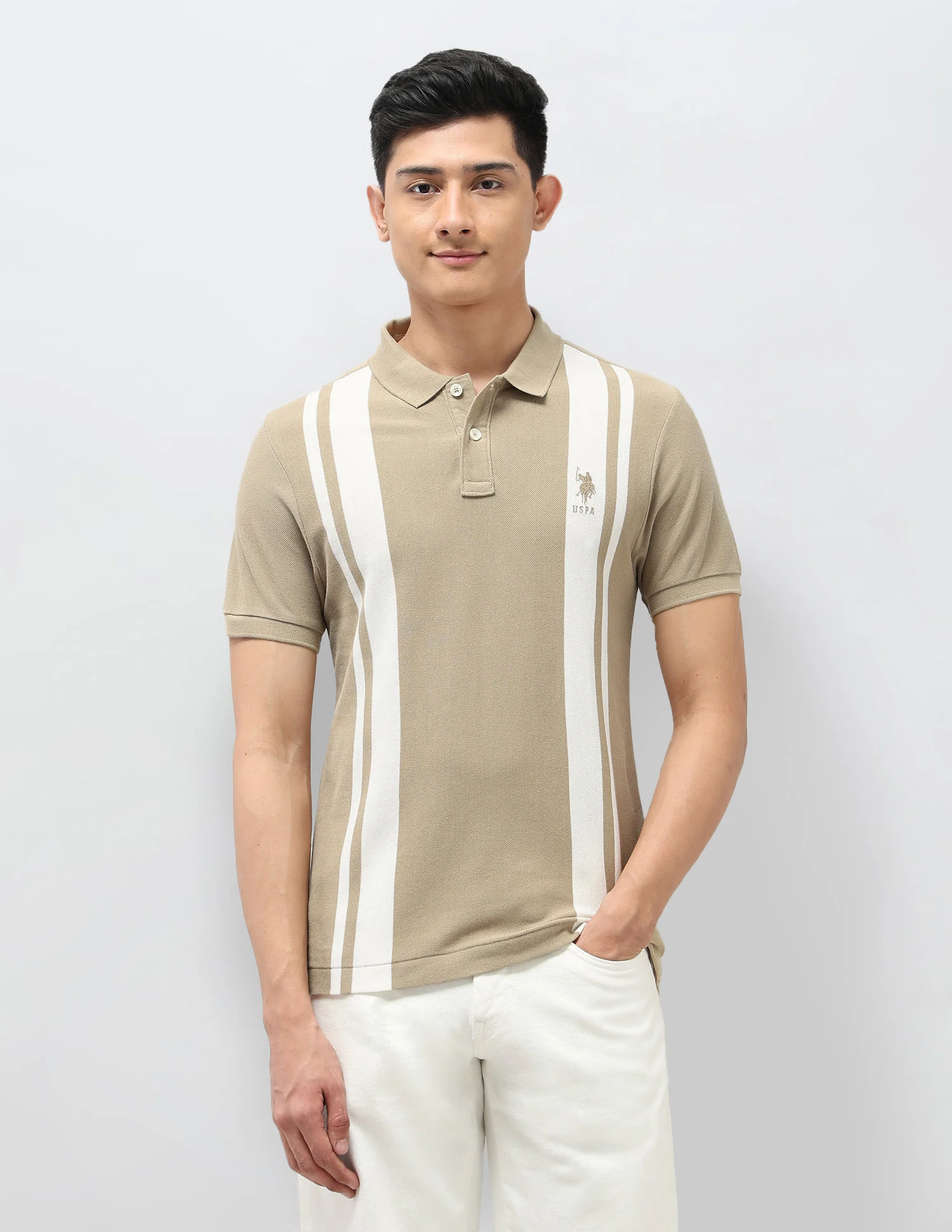 Vertical Striped Pure Cotton Polo Shirt - Image 6
