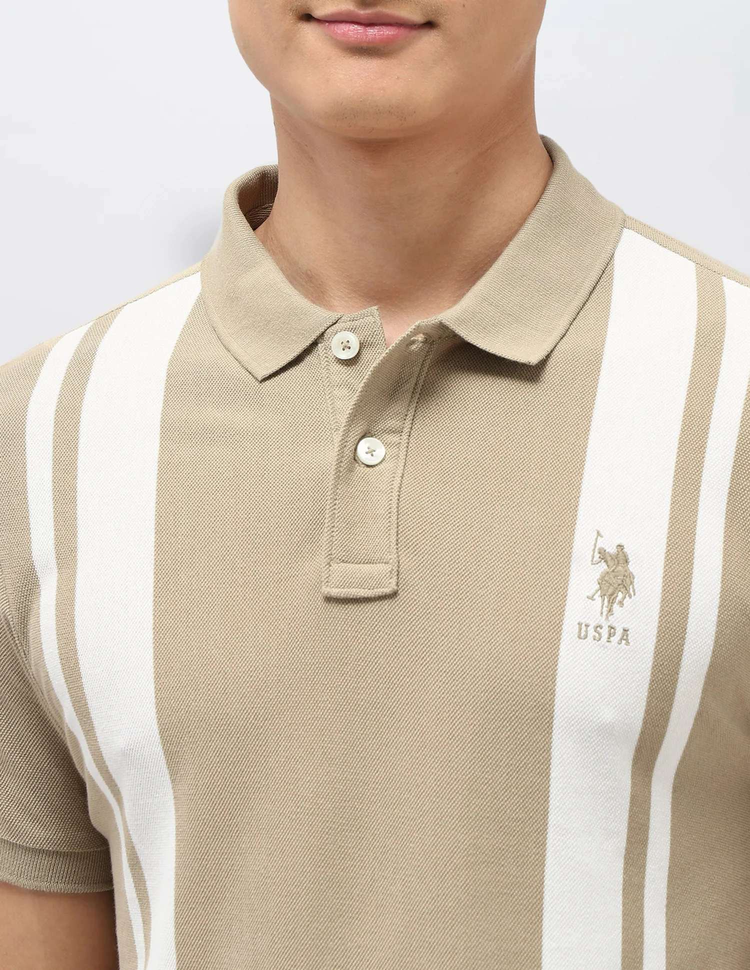 Vertical Striped Pure Cotton Polo Shirt - Image 7
