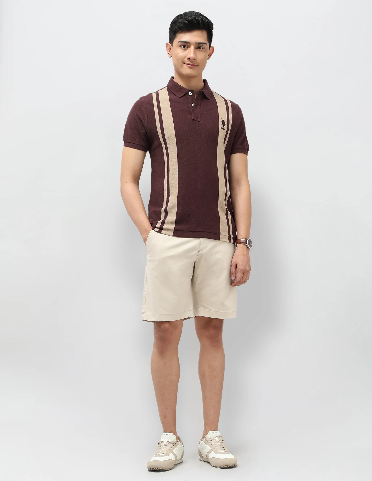 Vertical Striped Pure Cotton Polo Shirt - Image 3