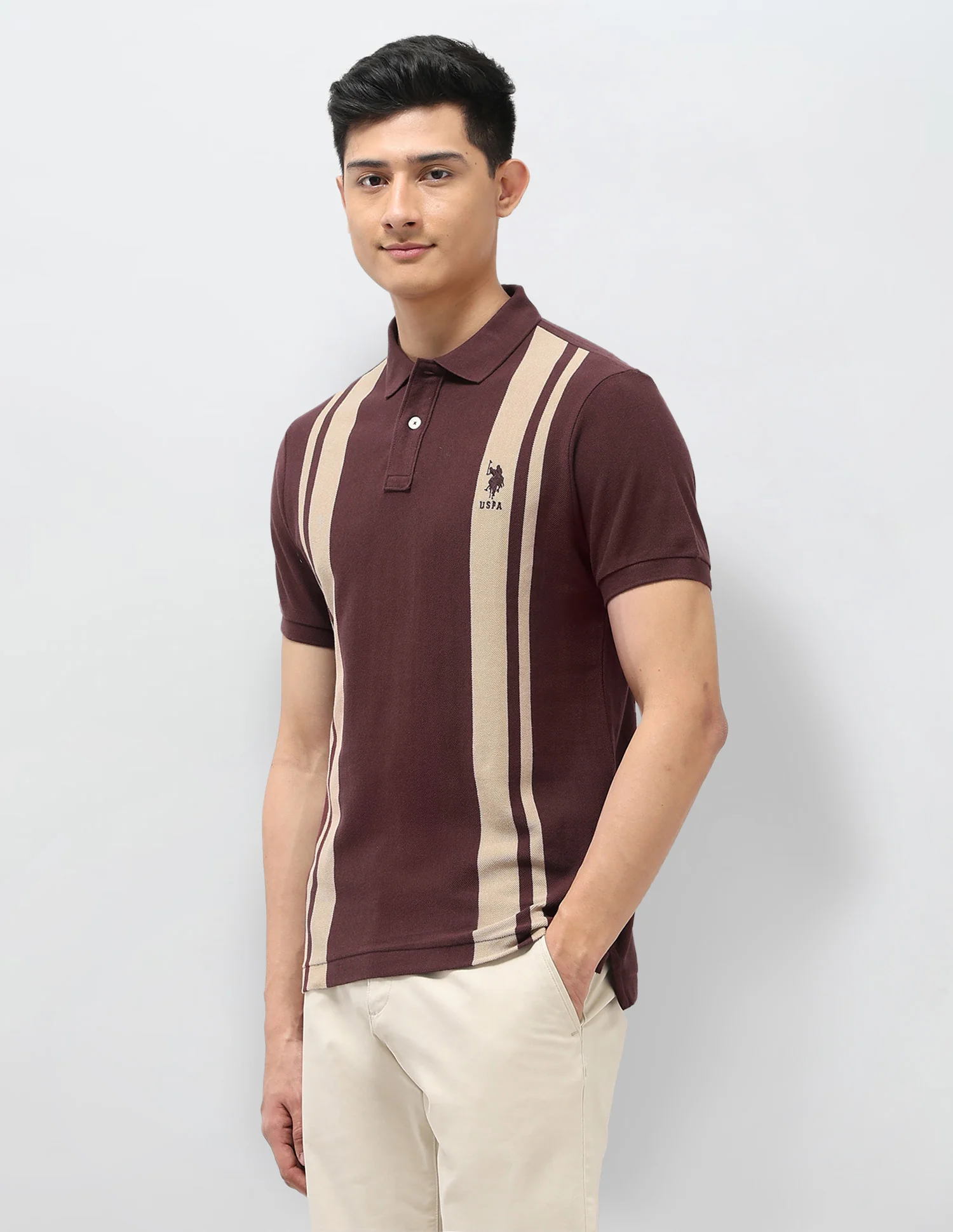 Vertical Striped Pure Cotton Polo Shirt - Image 4
