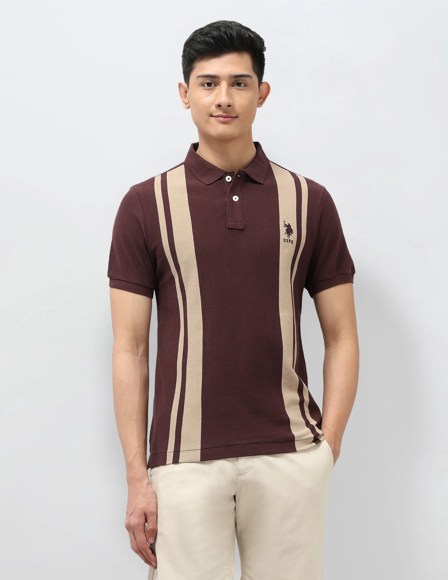 Vertical Striped Pure Cotton Polo Shirt - Image 6