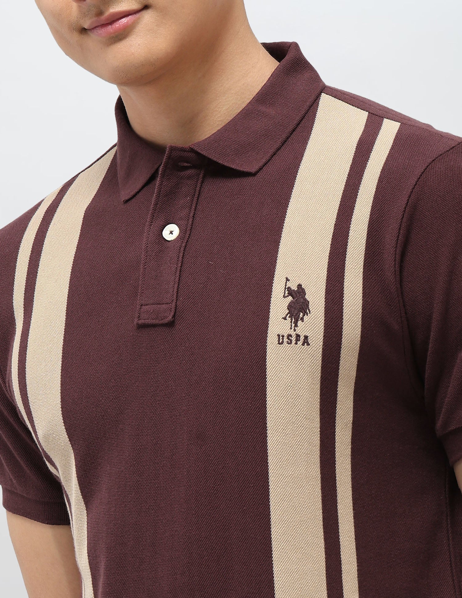 Vertical Striped Pure Cotton Polo Shirt - Image 7