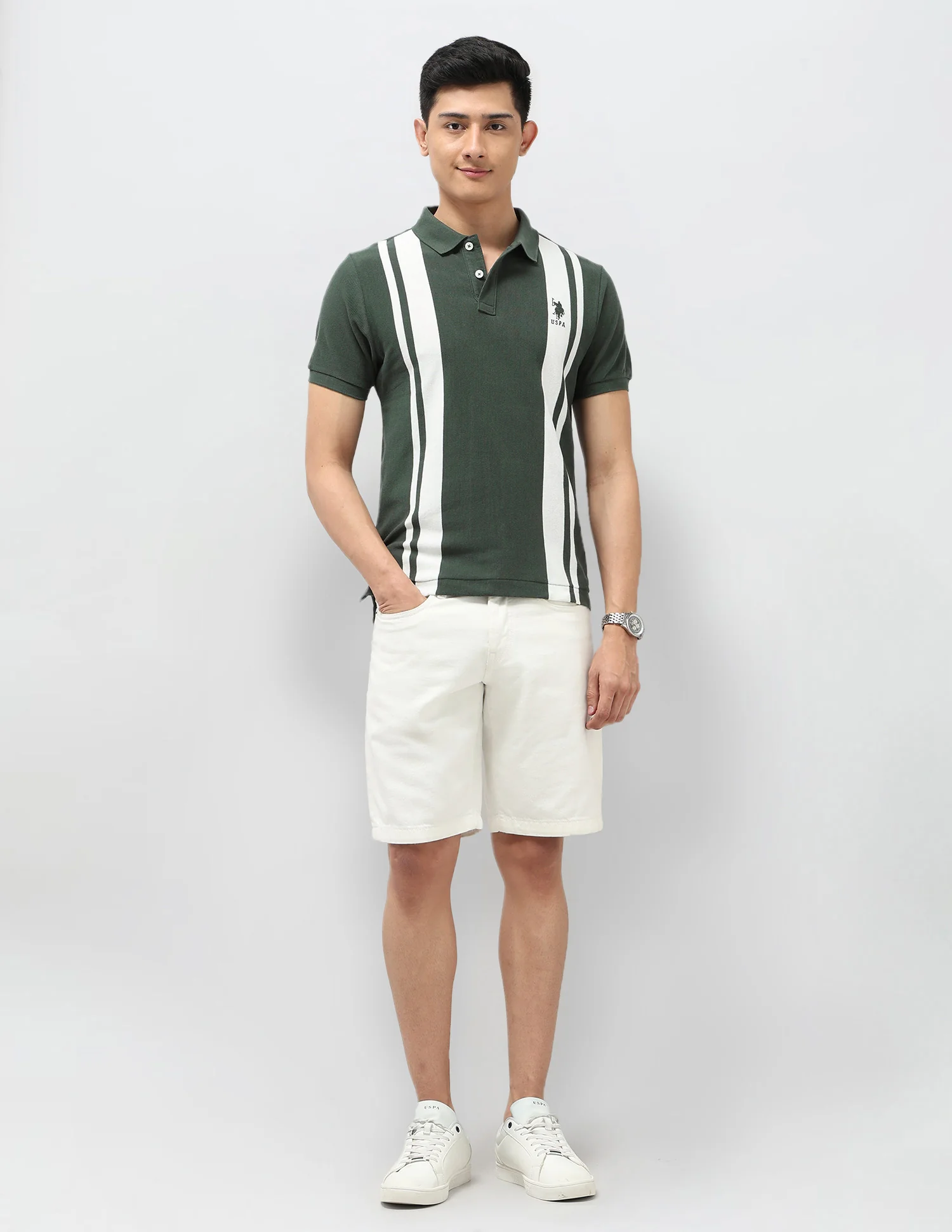 Vertical Striped Pure Cotton Polo Shirt - Image 3