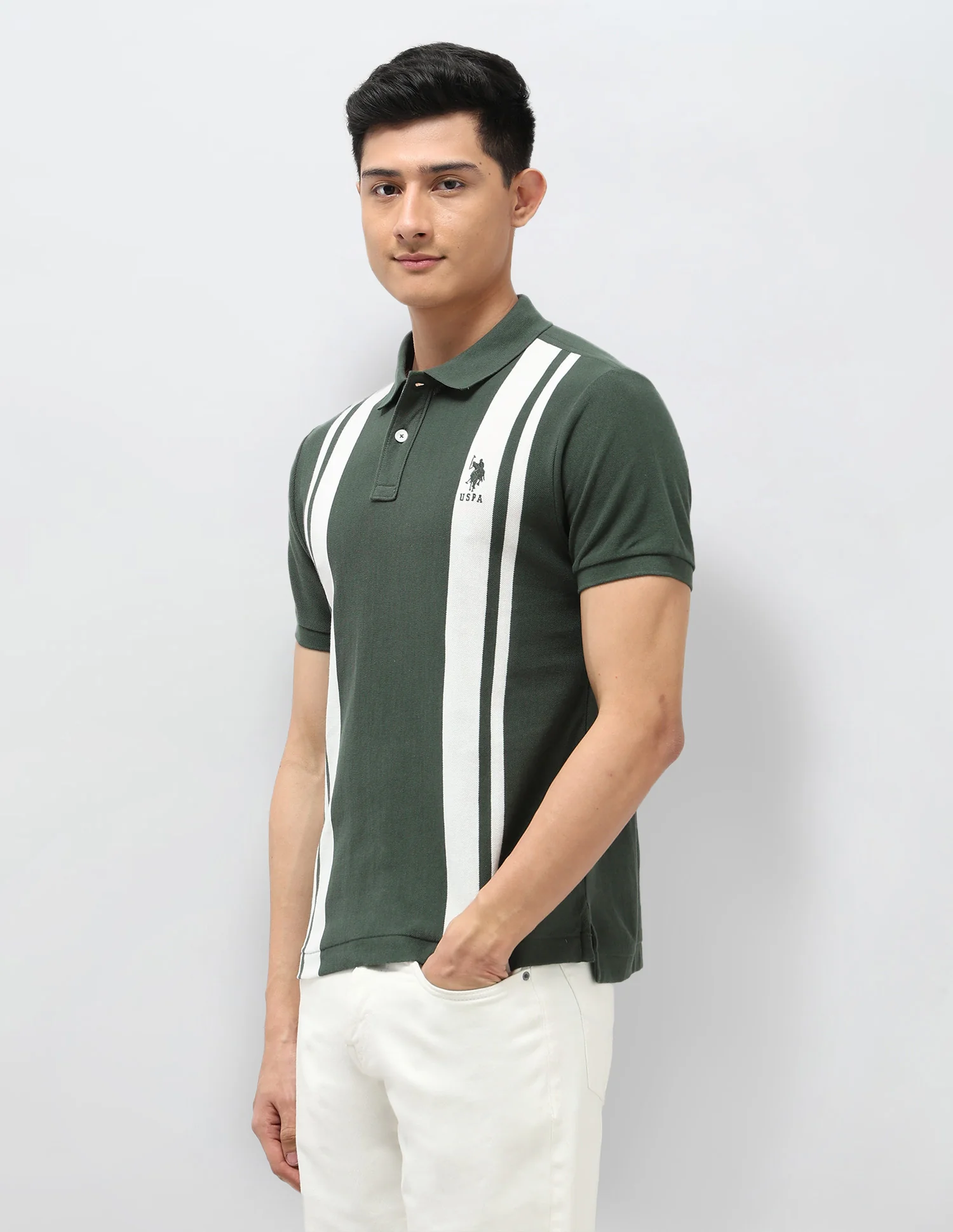 Vertical Striped Pure Cotton Polo Shirt - Image 4