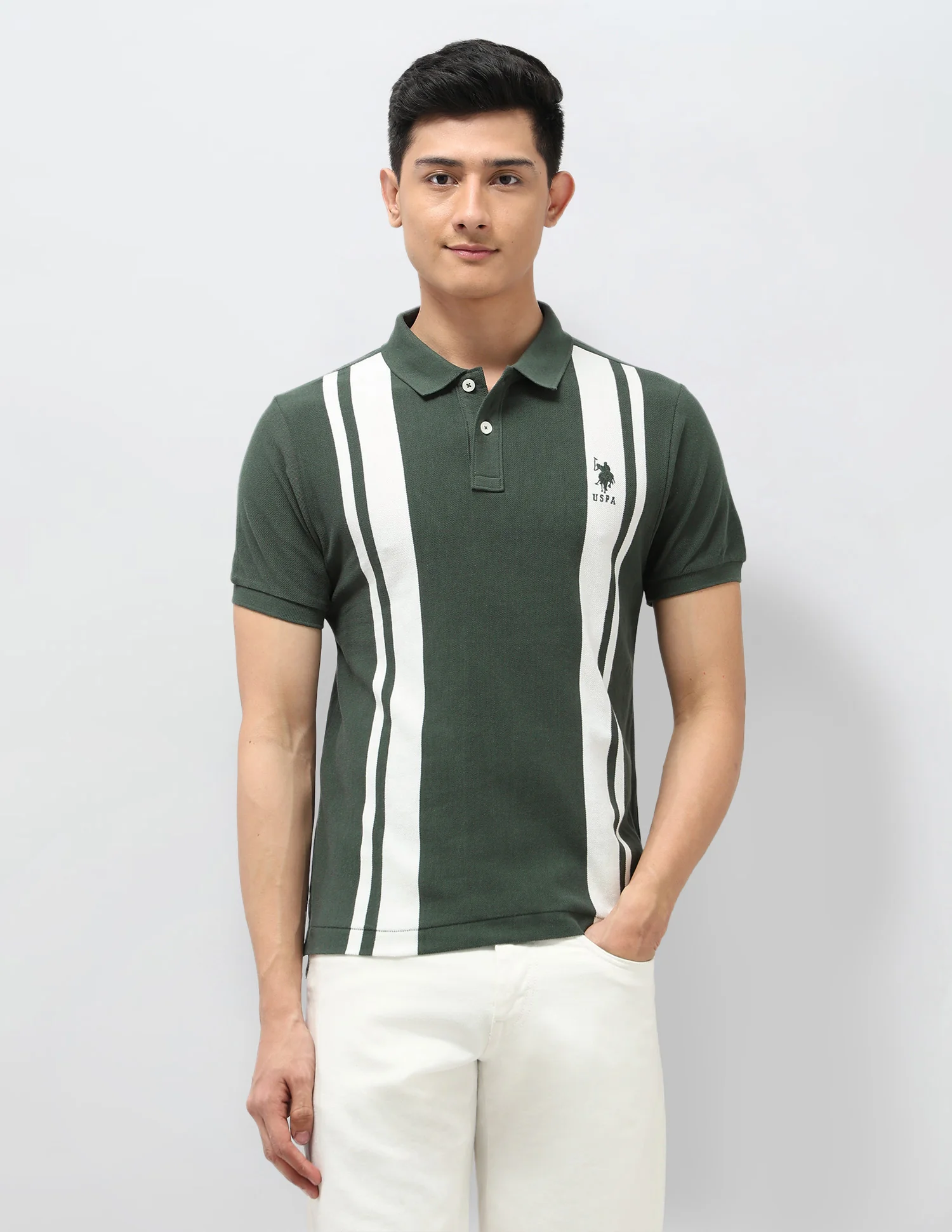 Vertical Striped Pure Cotton Polo Shirt - Image 6