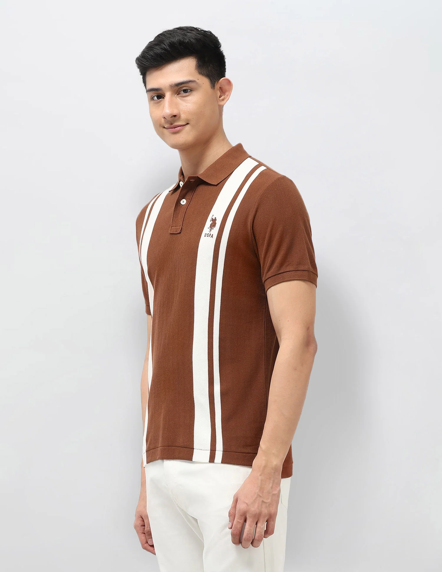 Vertical Striped Pure Cotton Polo Shirt - Image 4