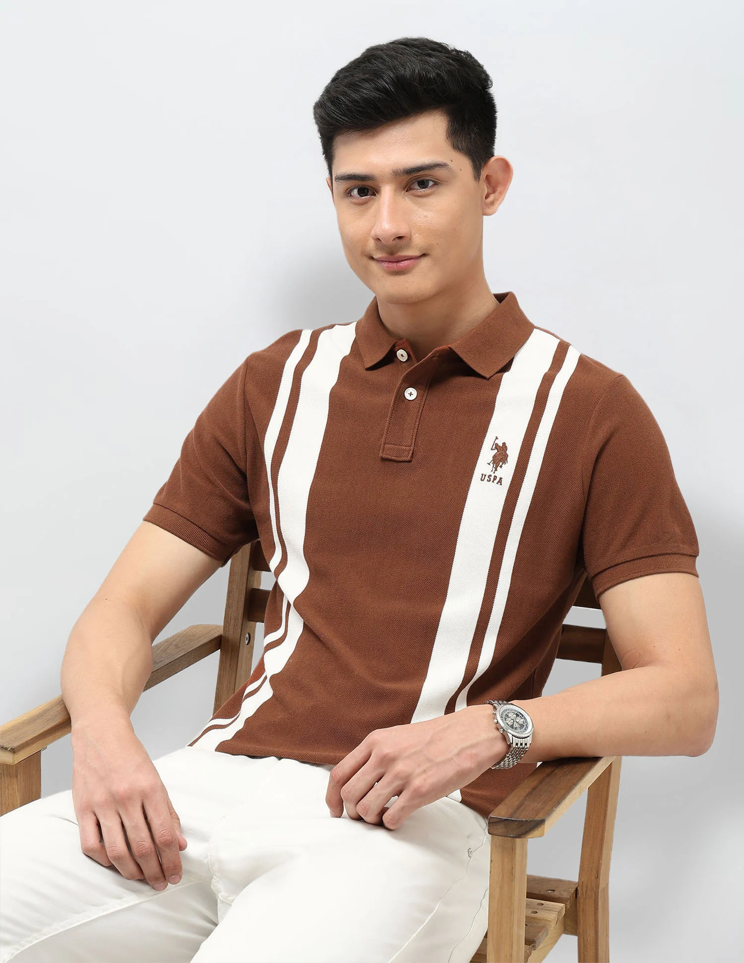 Vertical Striped Pure Cotton Polo Shirt - Image 6