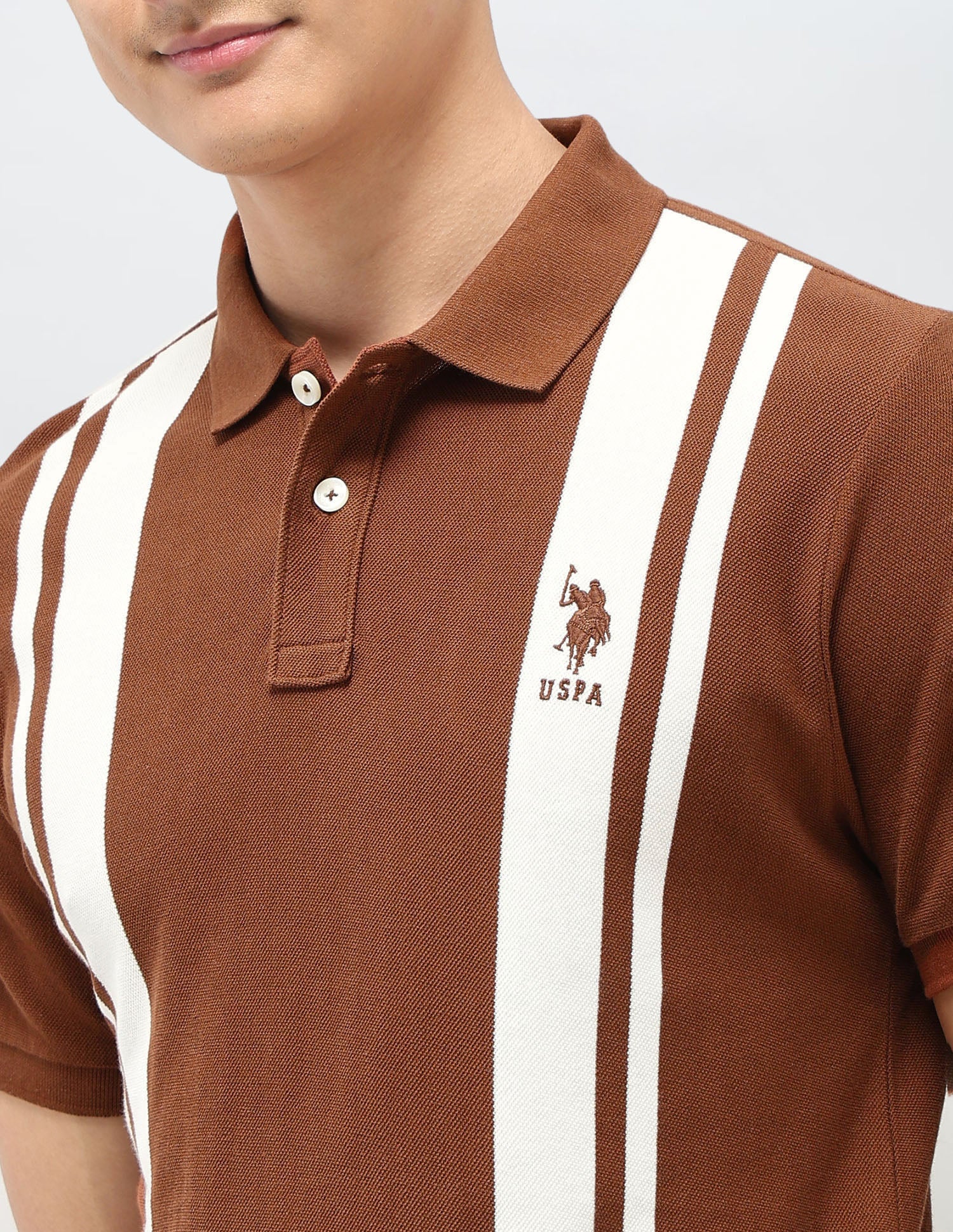 Vertical Striped Pure Cotton Polo Shirt - Image 7