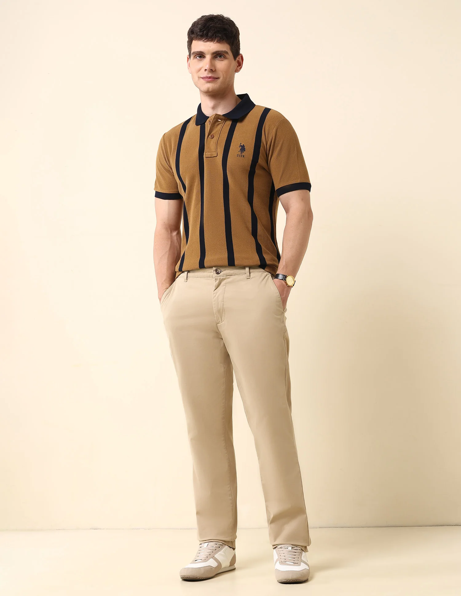 Vertical Striped Pure Cotton Polo Shirt - Image 3