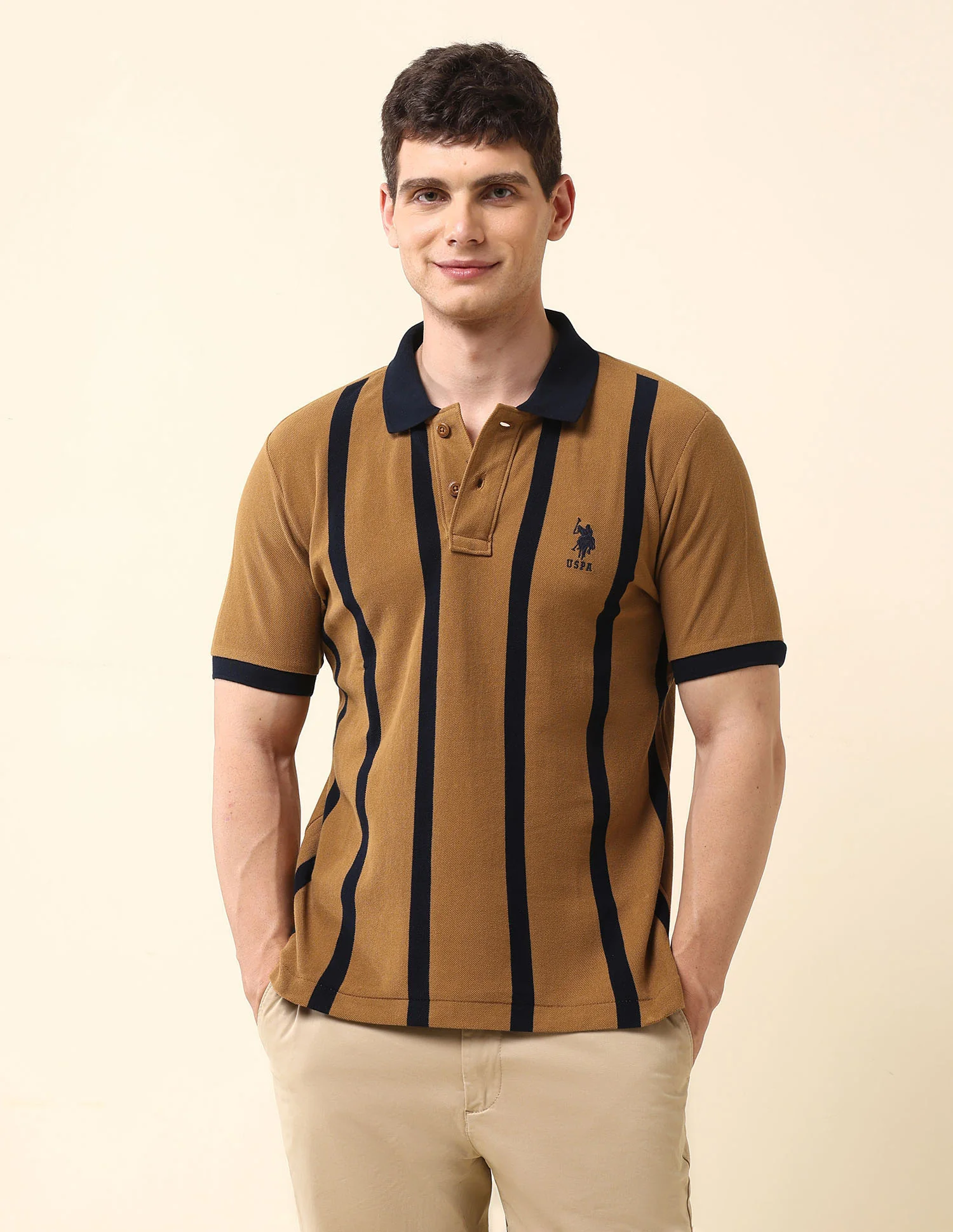 Vertical Striped Pure Cotton Polo Shirt - Image 6