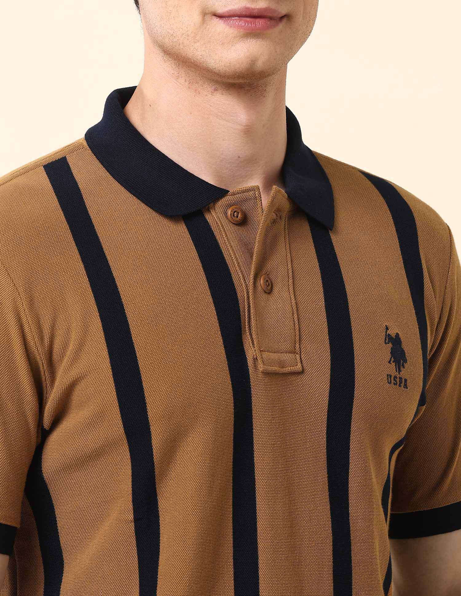Vertical Striped Pure Cotton Polo Shirt - Image 7
