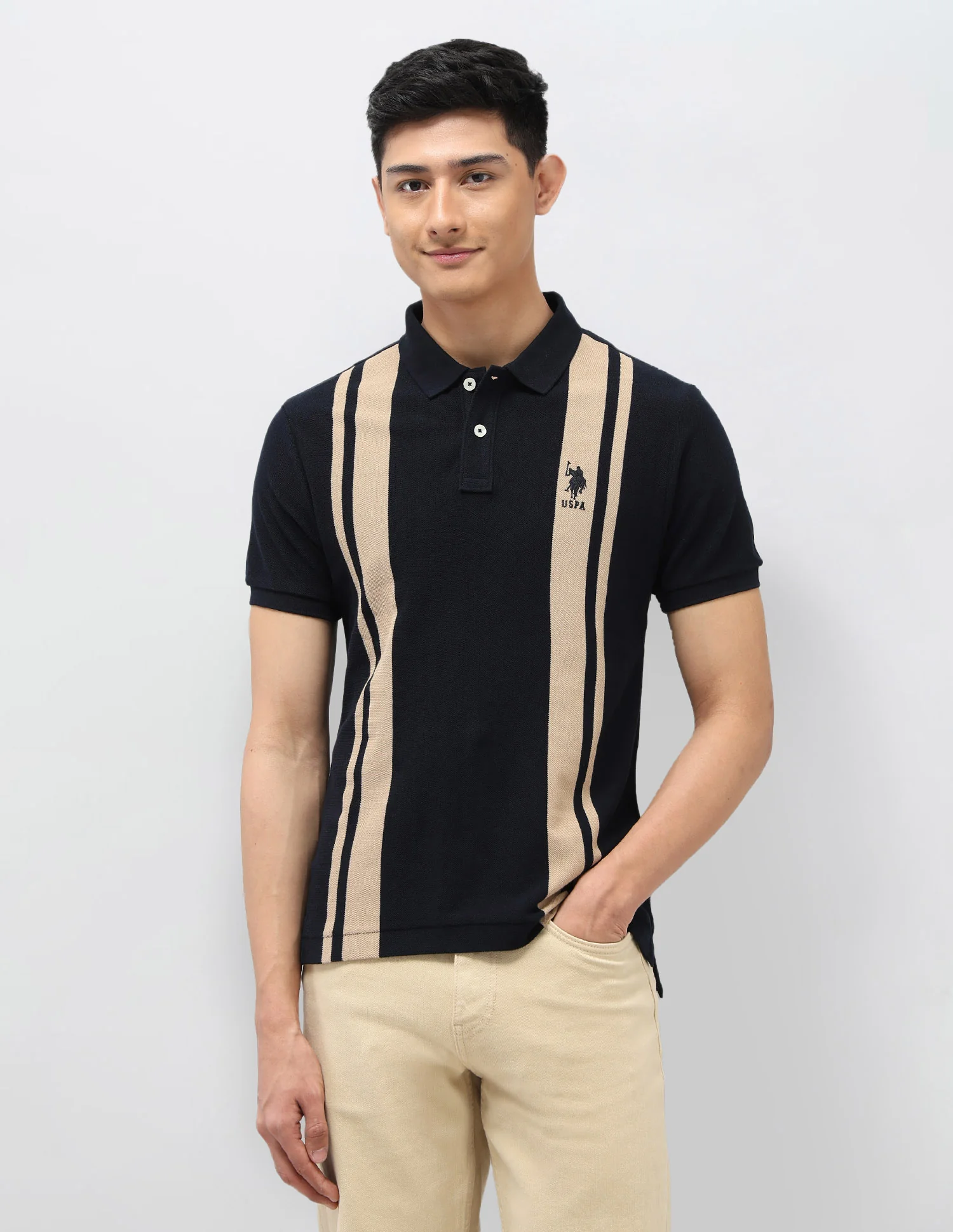 Vertical Striped Pure Cotton Polo Shirt - Image 6