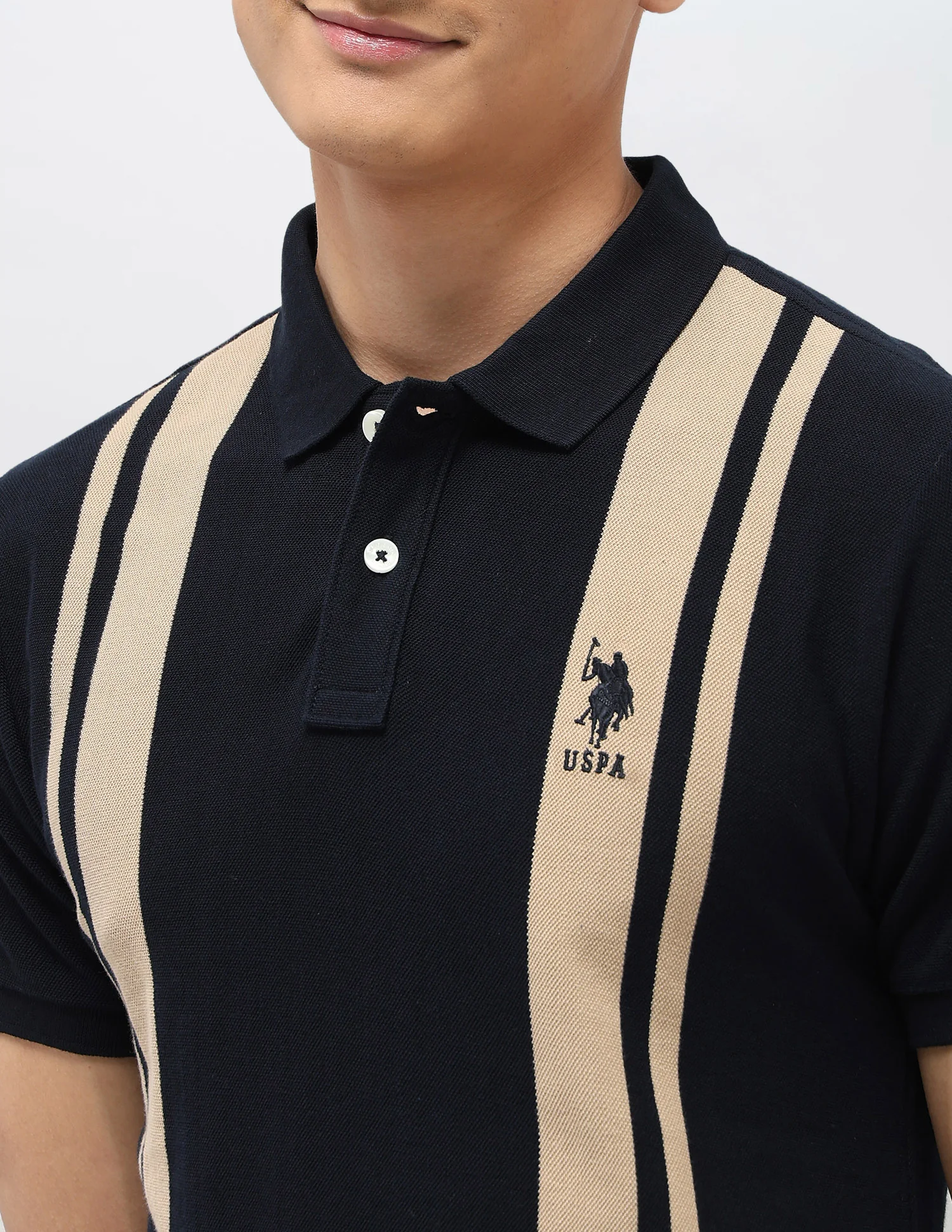Vertical Striped Pure Cotton Polo Shirt - Image 7