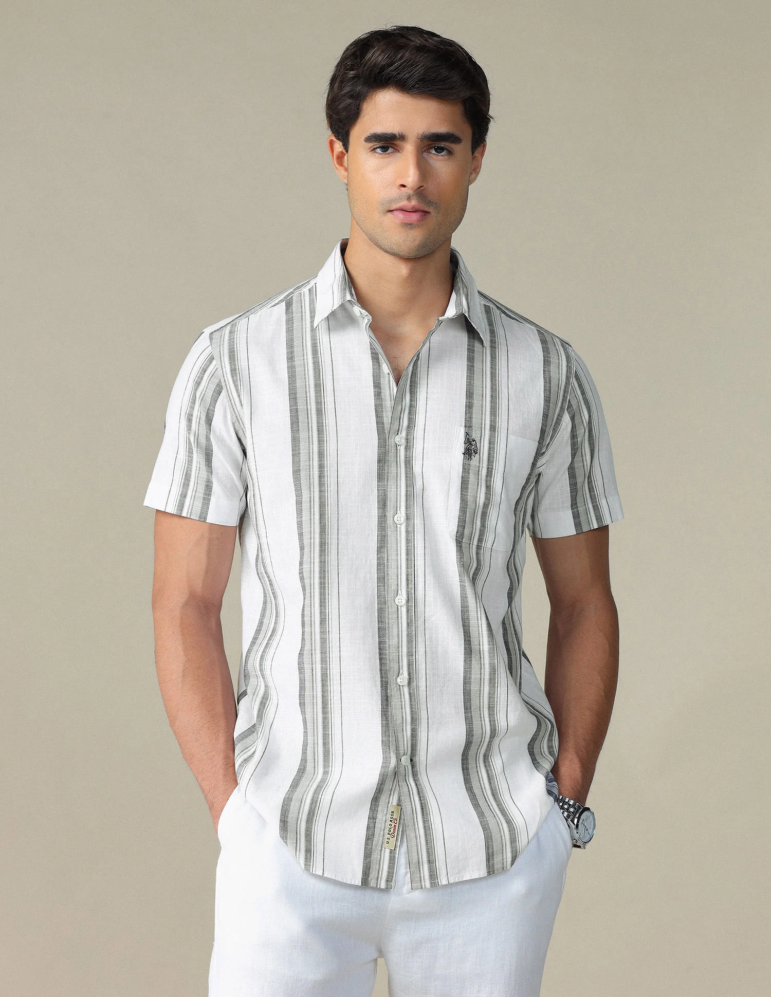 Vertical Striped Pure Cotton Shirt - Image 6