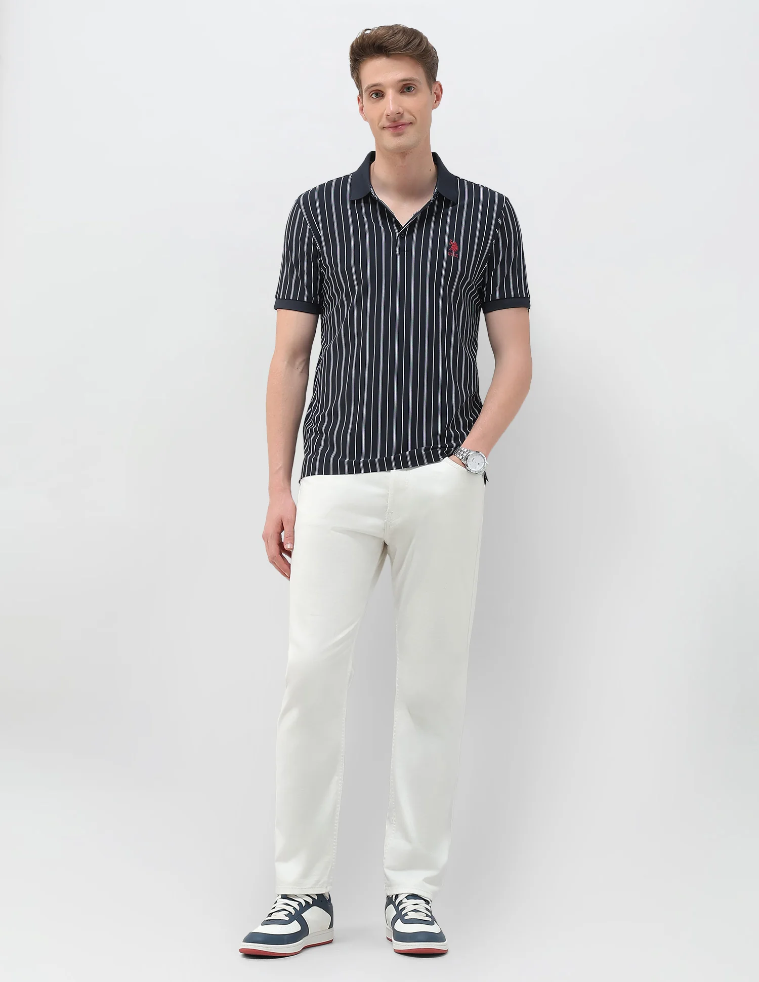 Vertical Striped Regular Fit Polo Shirt - Image 3