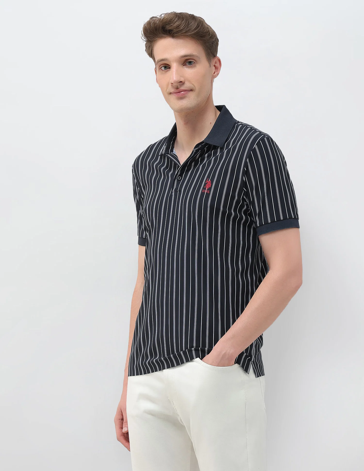 Vertical Striped Regular Fit Polo Shirt - Image 4