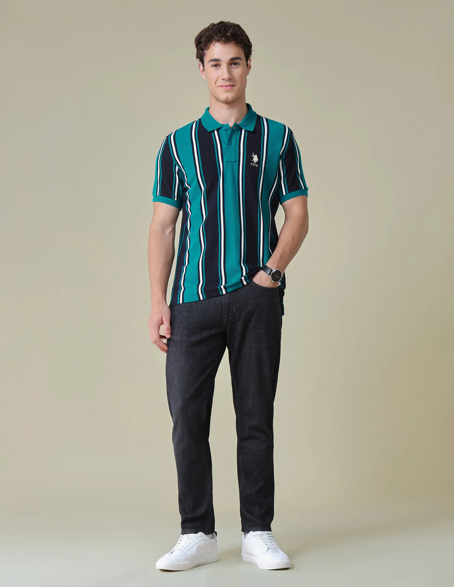 Vertical Striped Regular Fit Polo Shirt - Image 3