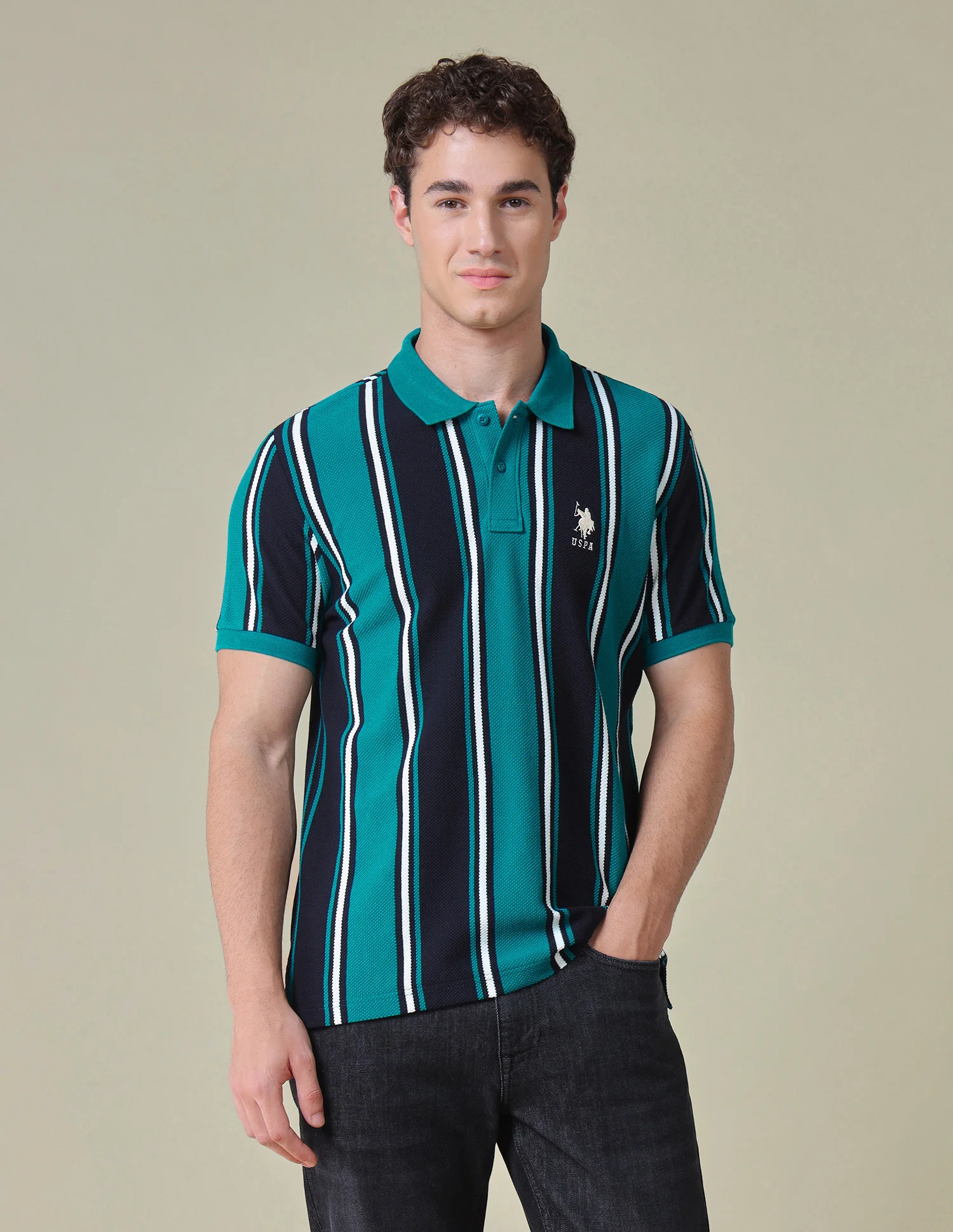 Vertical Striped Regular Fit Polo Shirt - Image 6