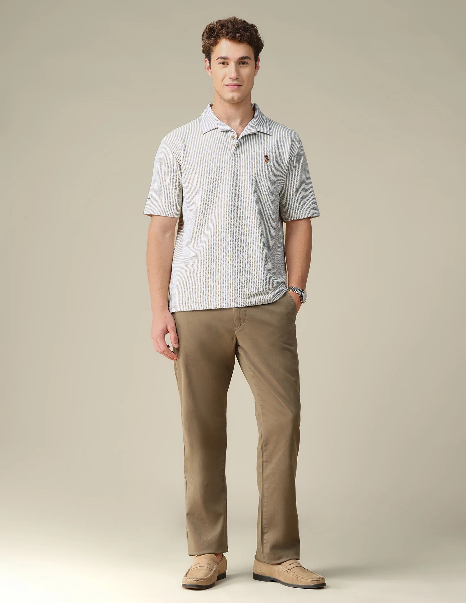 Vertical Striped Relaxed Fit Polo Shirt - Image 3