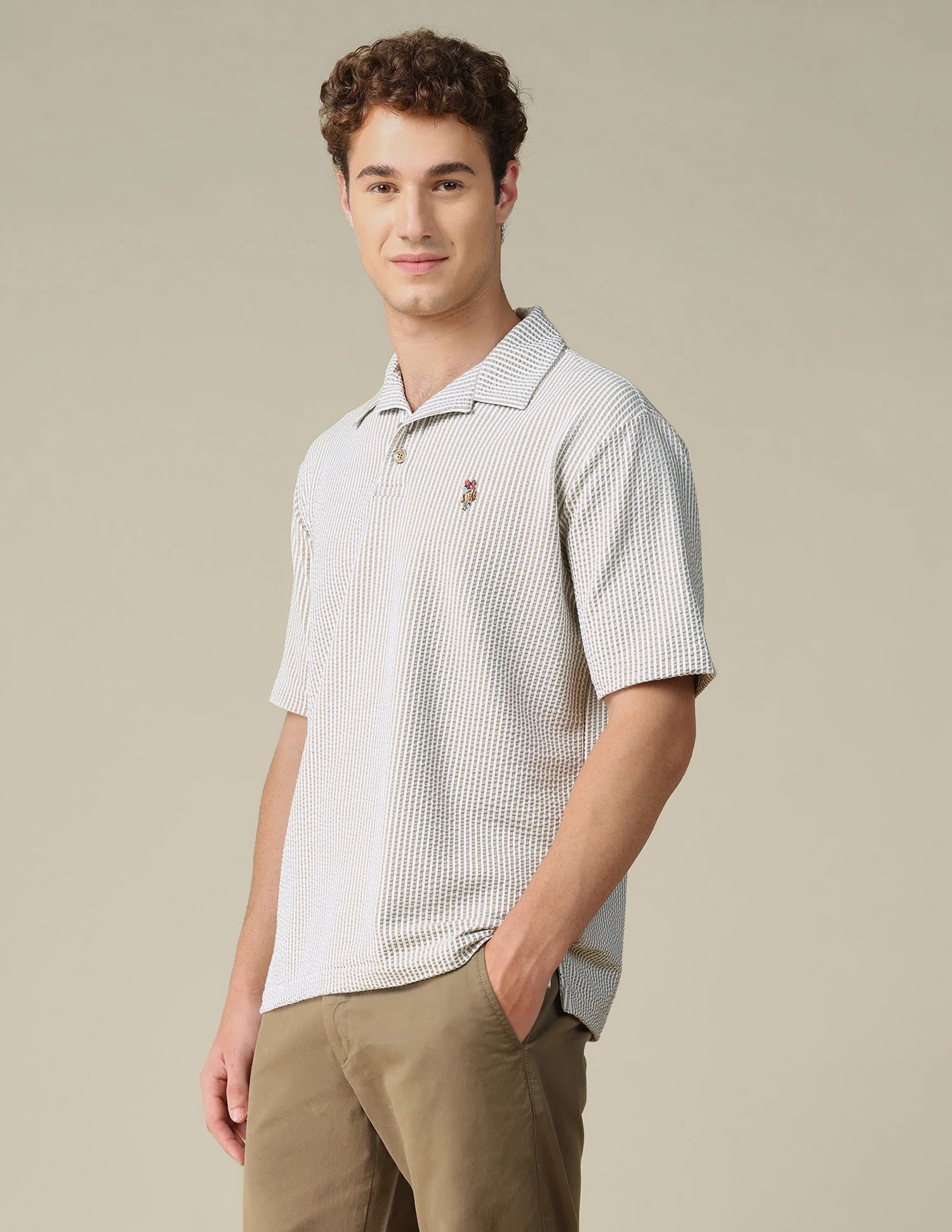 Vertical Striped Relaxed Fit Polo Shirt - Image 4