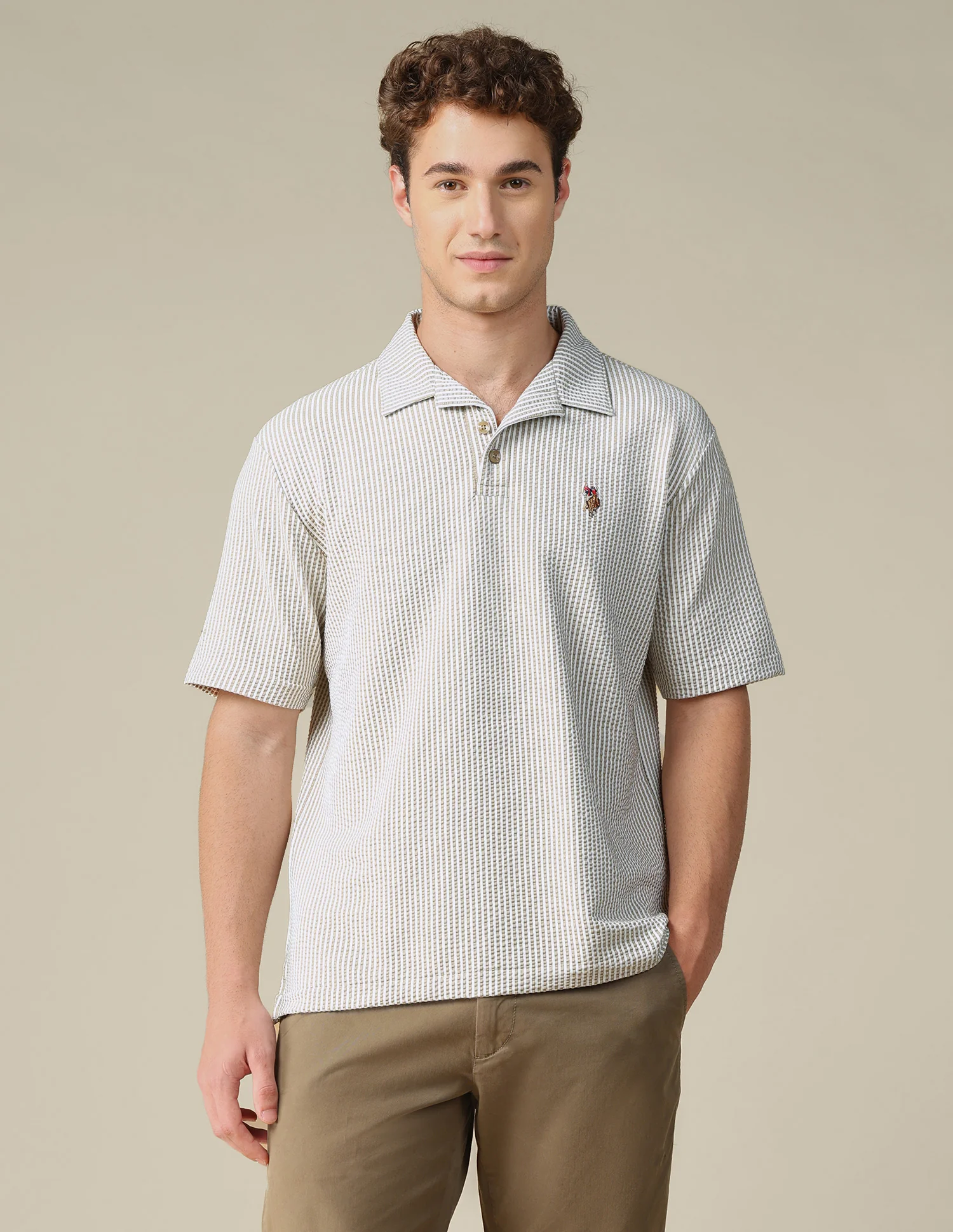 Vertical Striped Relaxed Fit Polo Shirt - Image 6