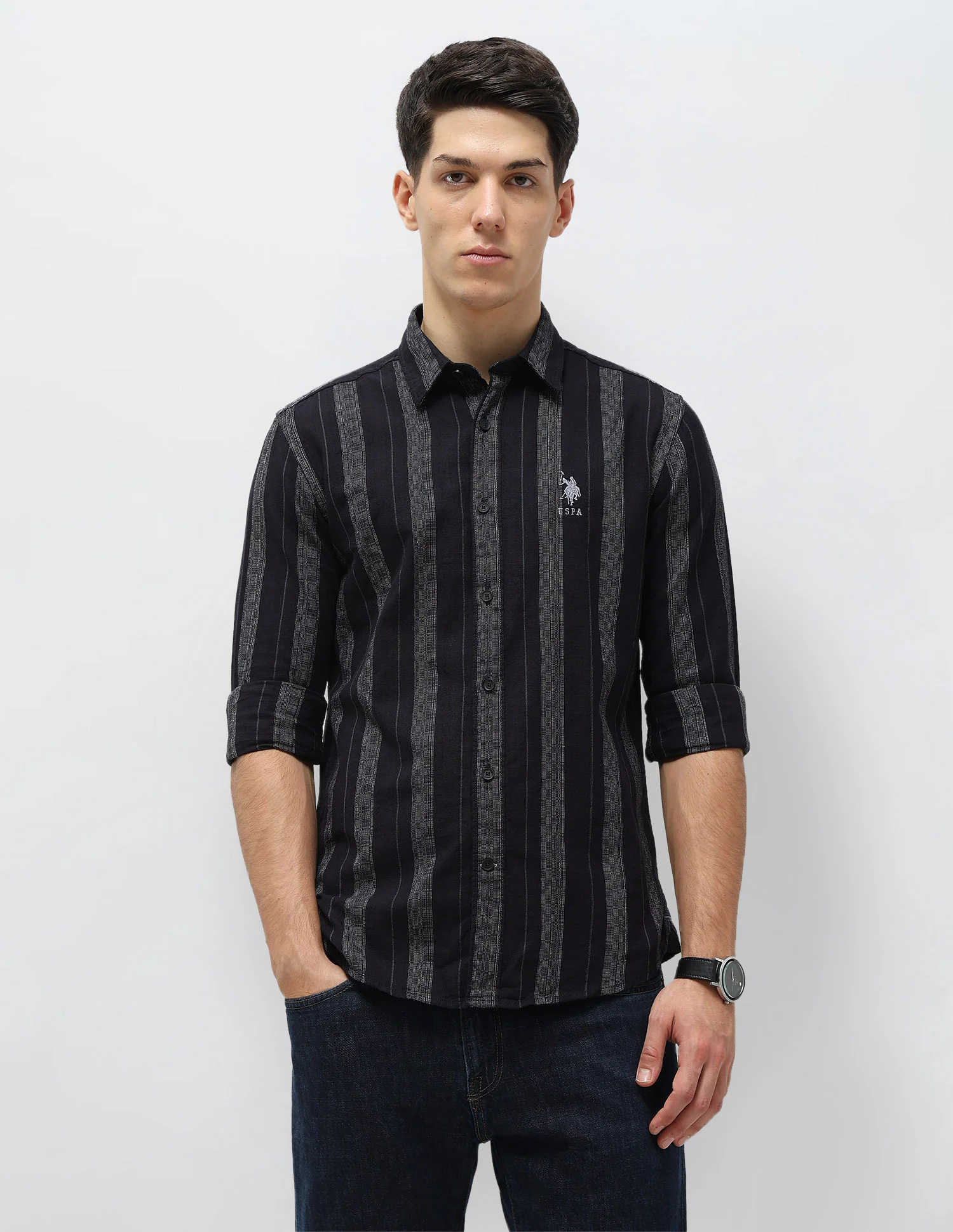 Vertical Striped Self Design Dobby Shirt